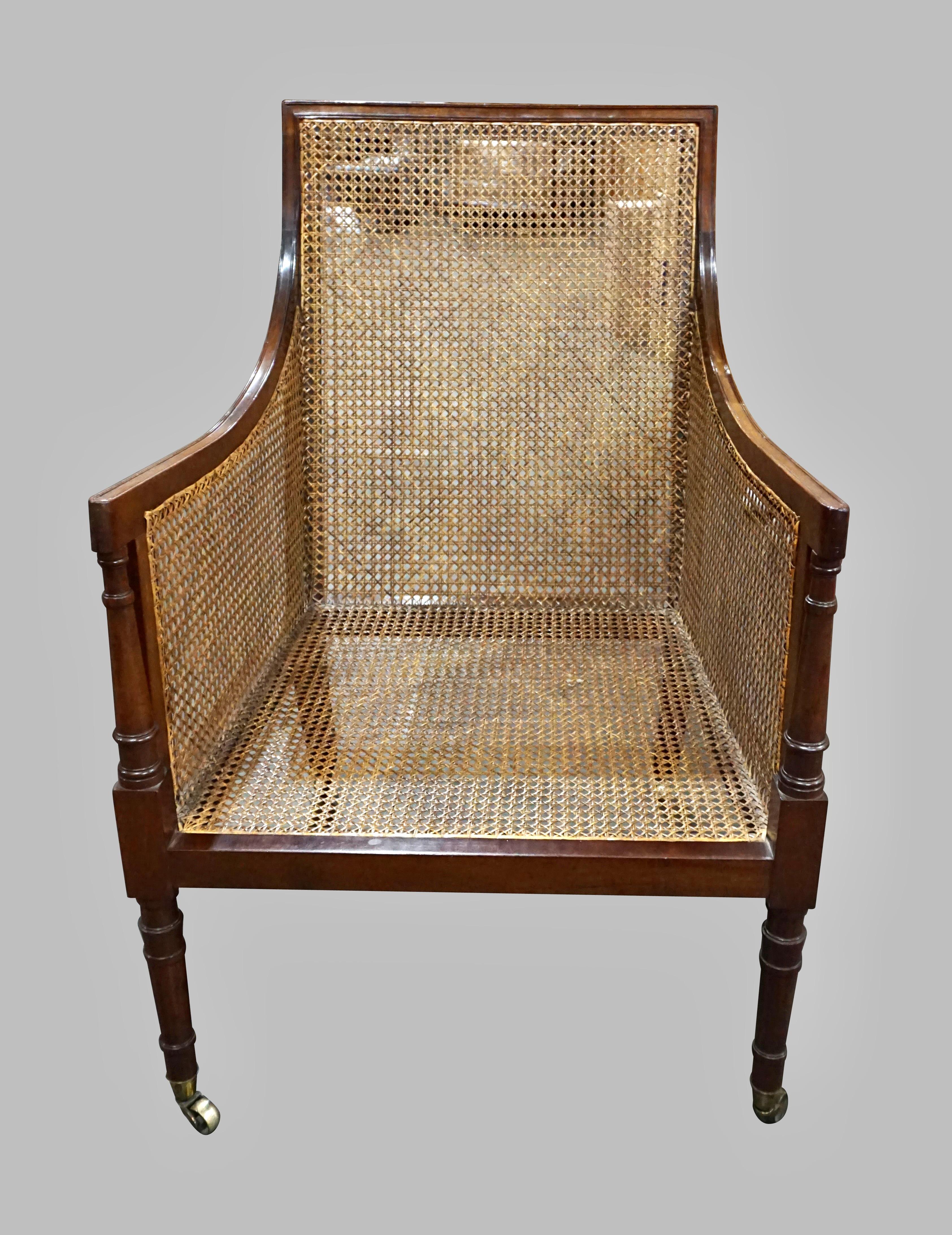 English Regency Style Mahogany Library Caned Bergere 3