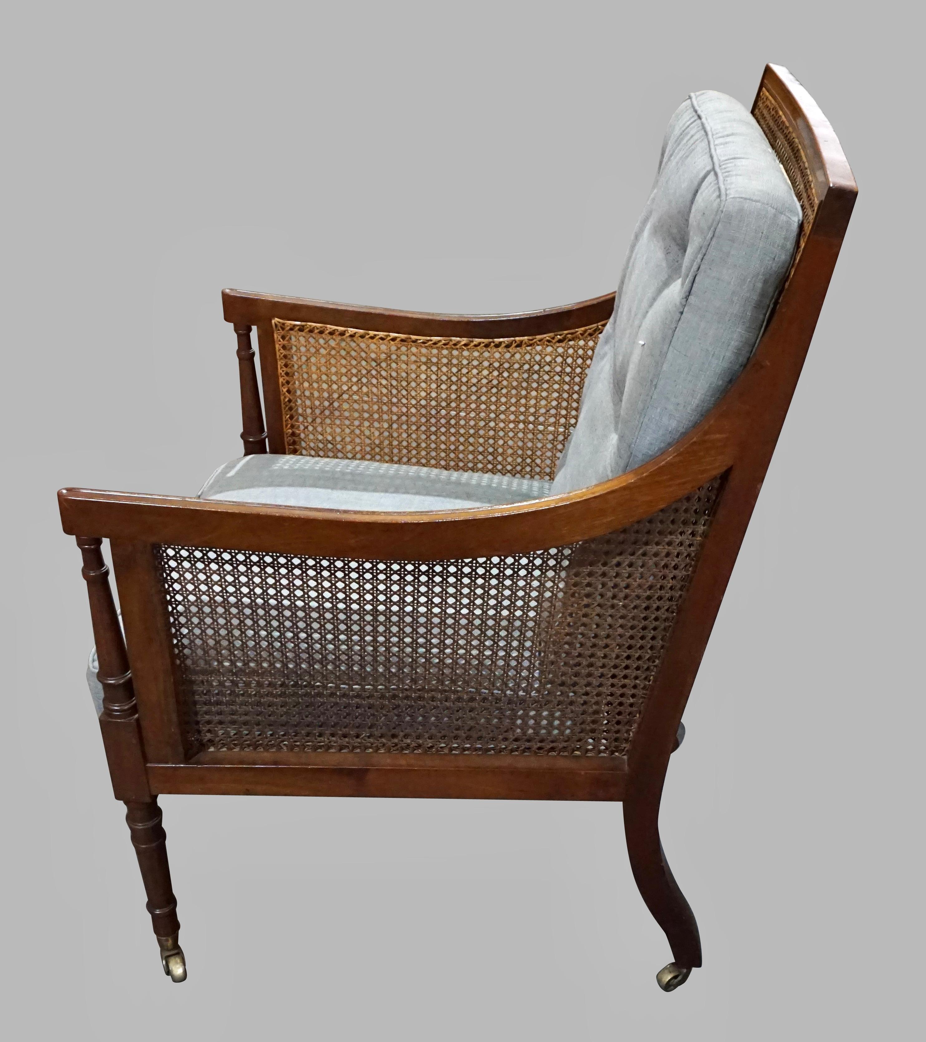 English Regency Style Mahogany Library Caned Bergere 5
