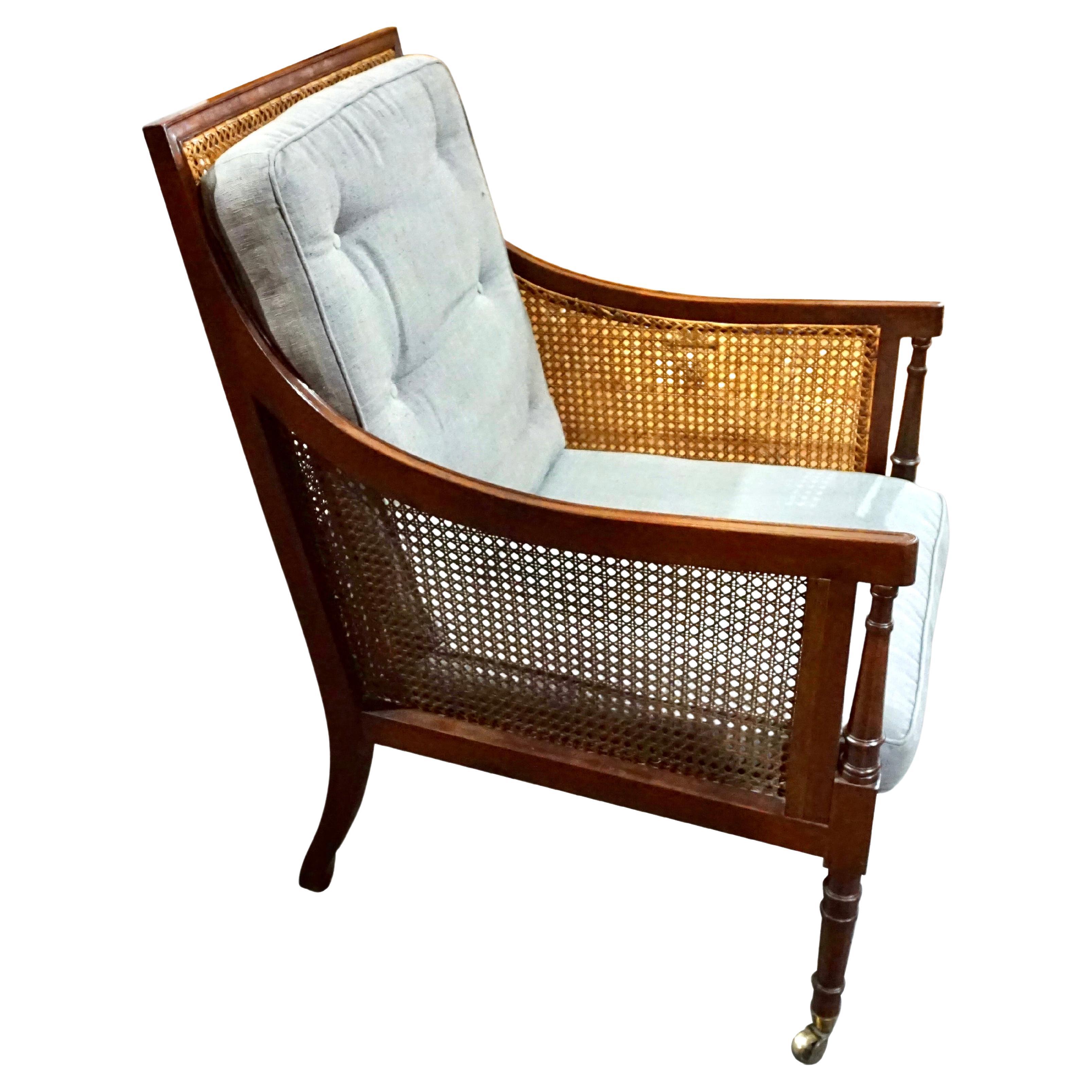  English Regency Style Mahogany Library Caned Bergere  In Good Condition In San Francisco, CA