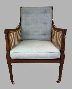 English Regency Style Mahogany Library Caned Bergere