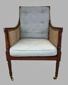  English Regency Style Mahogany Library Caned Bergere 