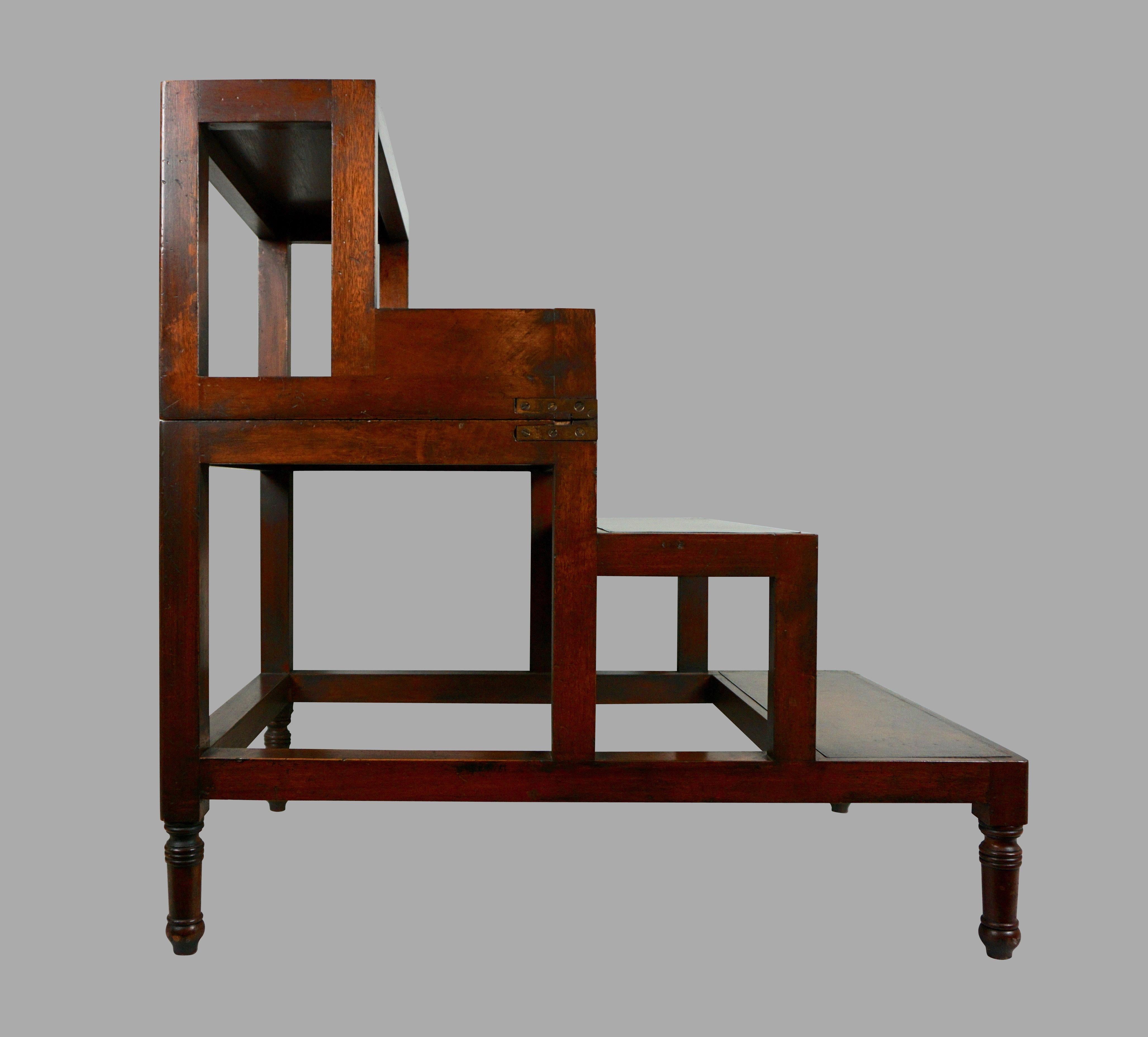 English Regency Style Mahogany Metamorphic Library Steps with Tooled Leather Top 2