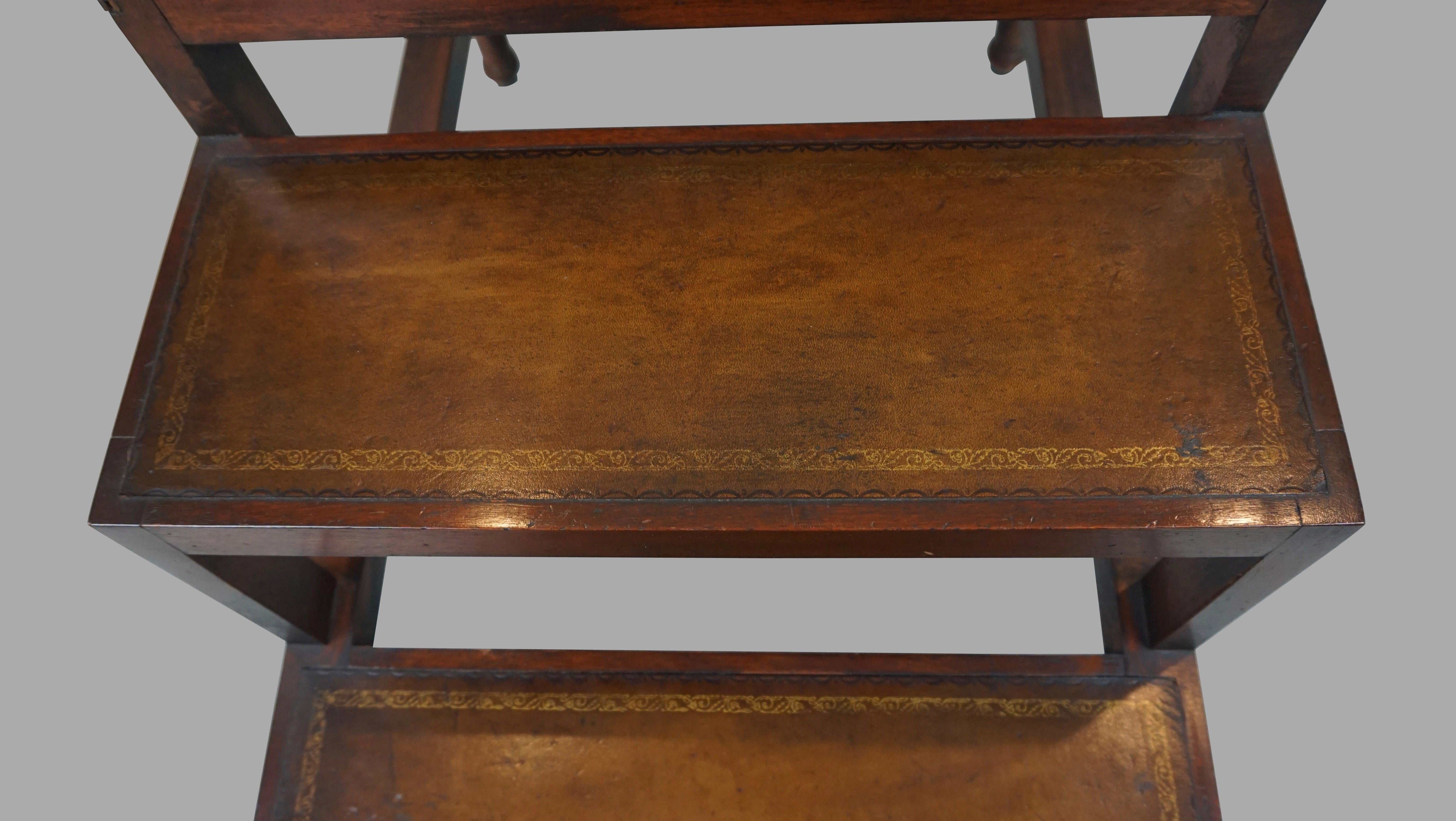 English Regency Style Mahogany Metamorphic Library Steps with Tooled Leather Top 4
