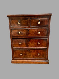 English Regency Style Mahogany Miniature 5 Drawer Chest with Brass Knobs