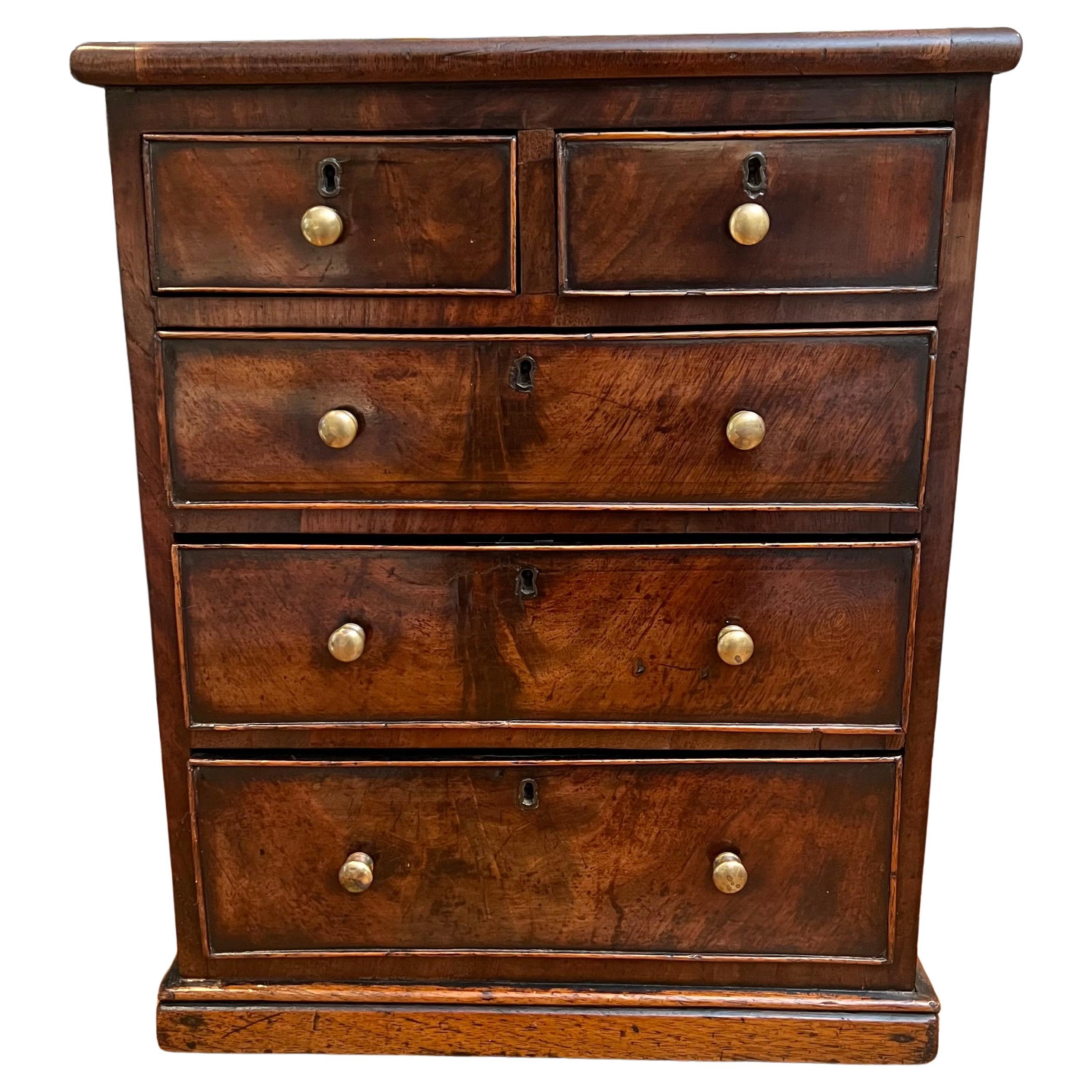 Cassettiera a 5 cassetti in miniatura in mogano in stile Regency inglese con pomelli in ottone in vendita