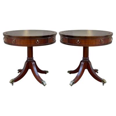 Vintage Regency Style Mahogany Rotating Drum Tooled Leather Top Rent ...