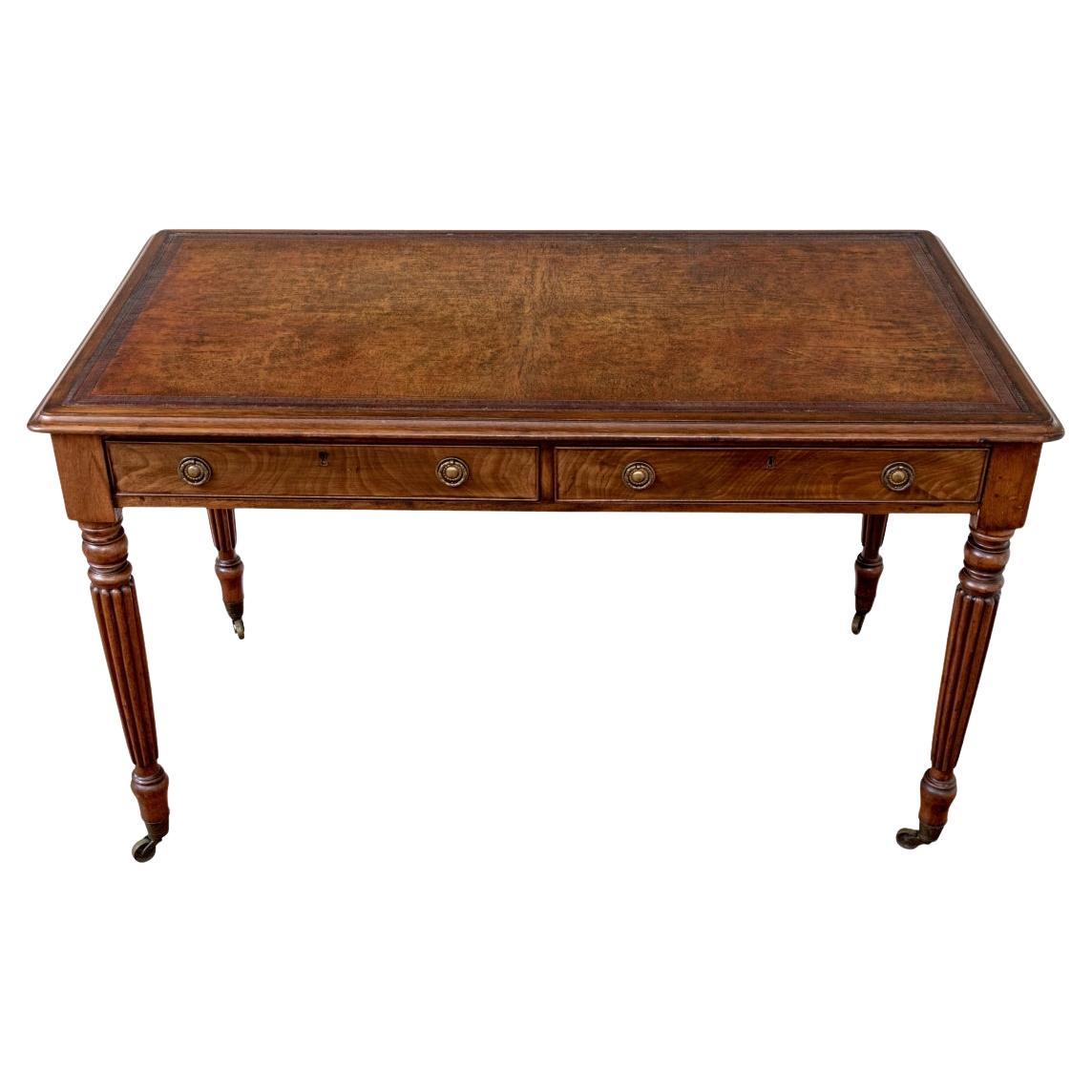 English Regency Style Mahogany Tooled Leather Top Writing Desk For Sale