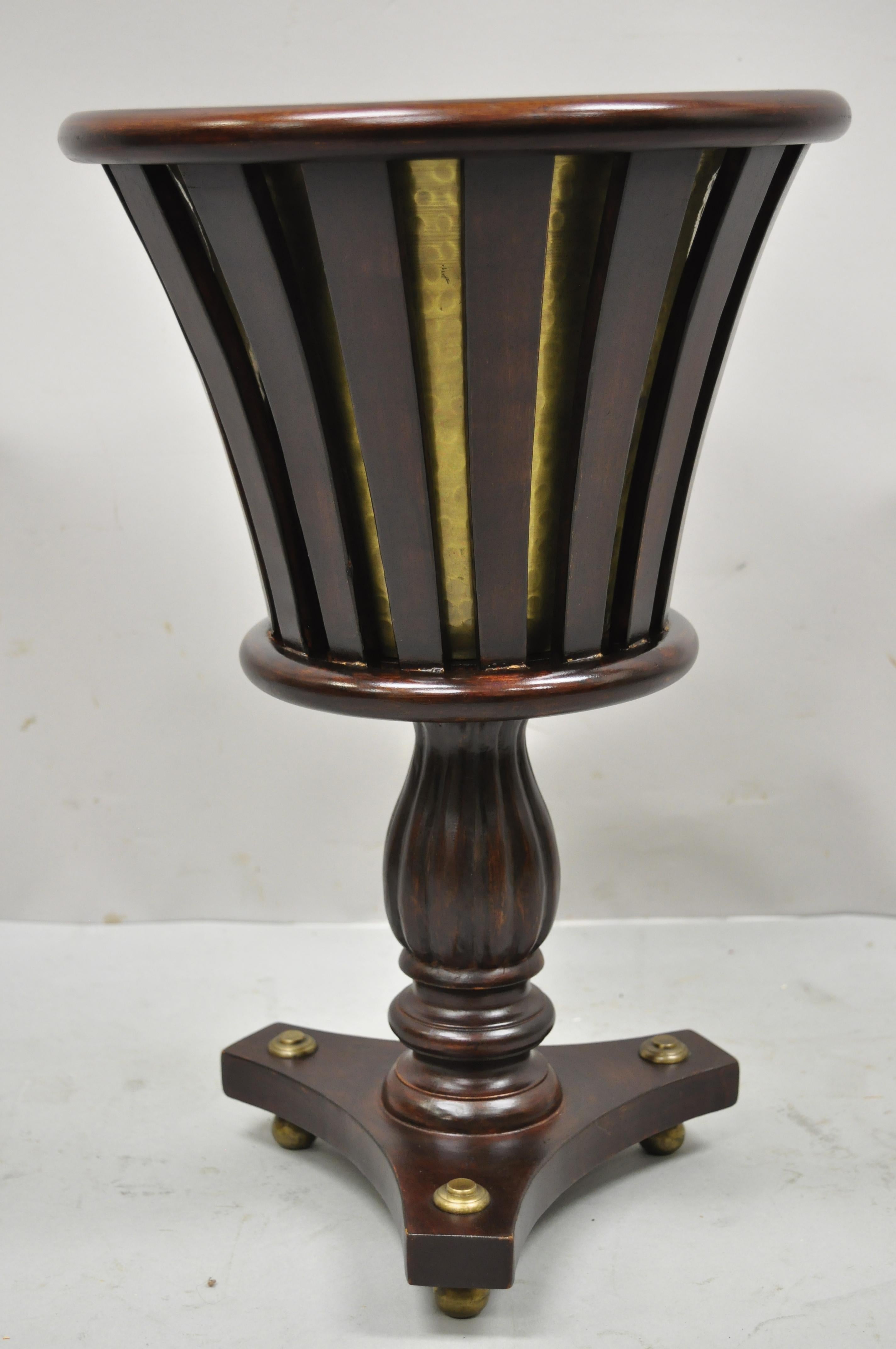 English Regency Style Mahogany Wooden Planter Plant Stand with Brass Pot Insert 6