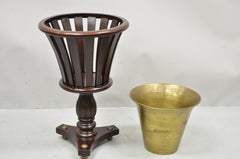 English Regency Style Mahogany Wooden Planter Plant Stand with Brass Pot Insert