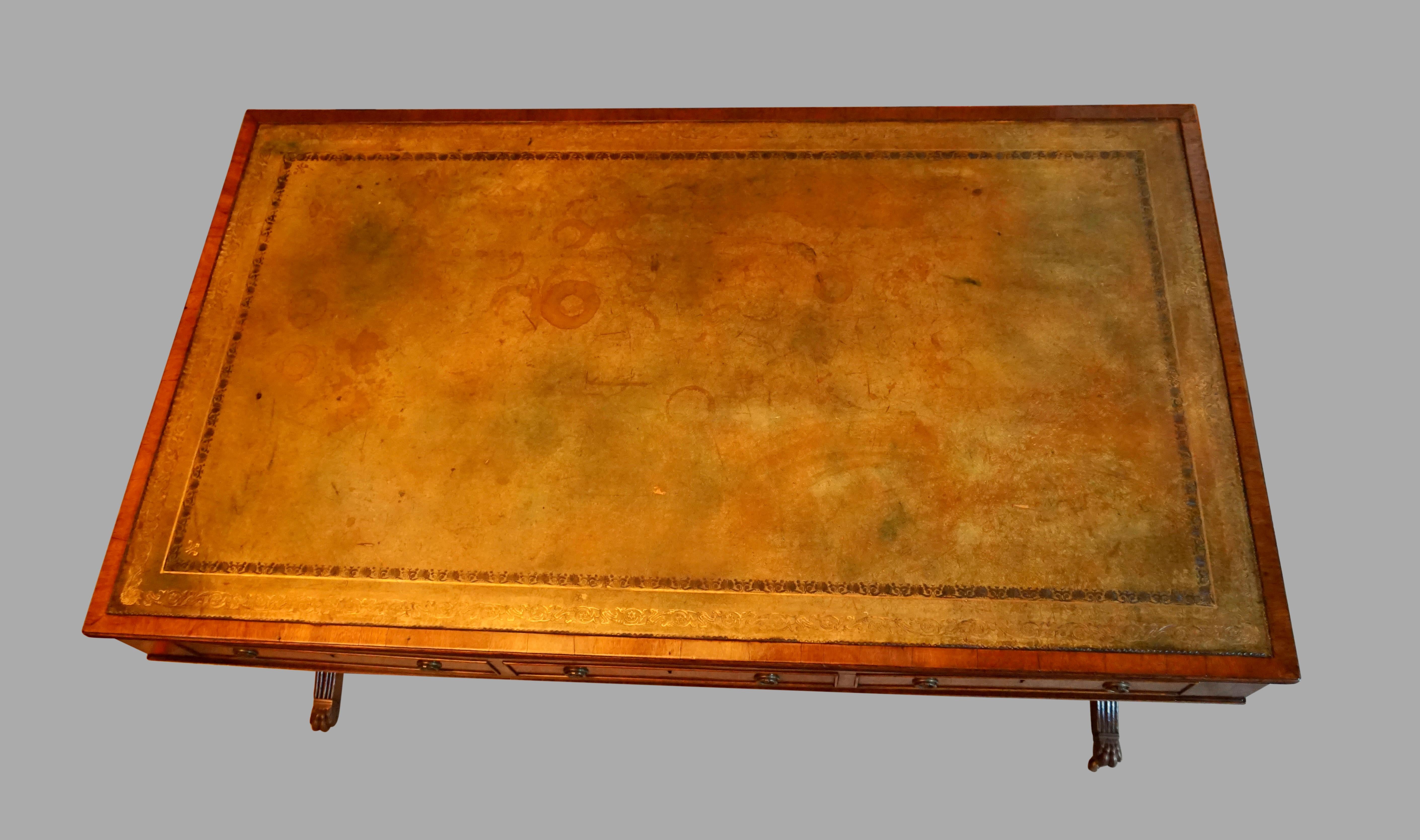 English Regency Style Mahogany Writing Table with Gilt-Tooled Leather Top For Sale 1