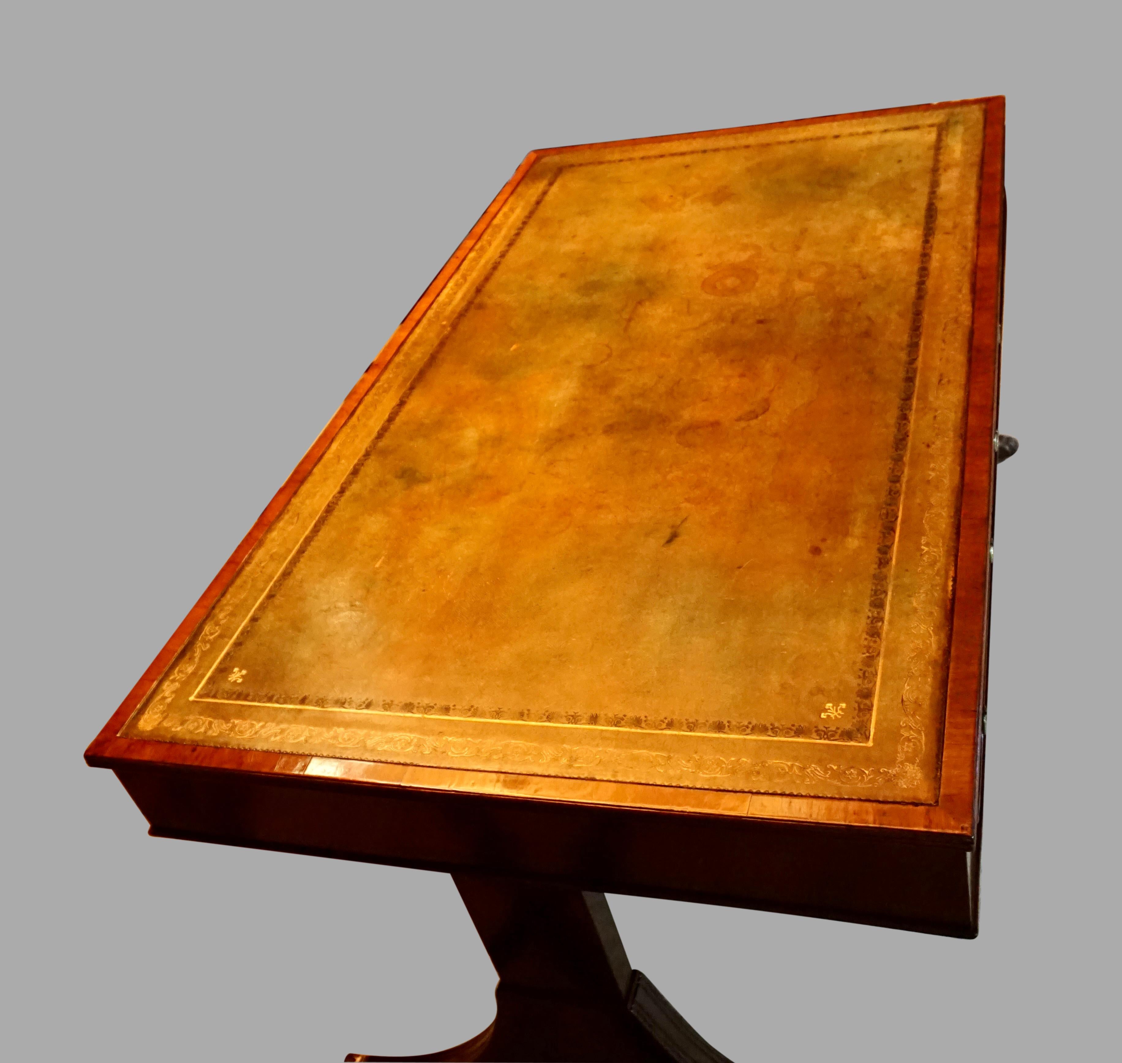 English Regency Style Mahogany Writing Table with Gilt-Tooled Leather Top For Sale 2