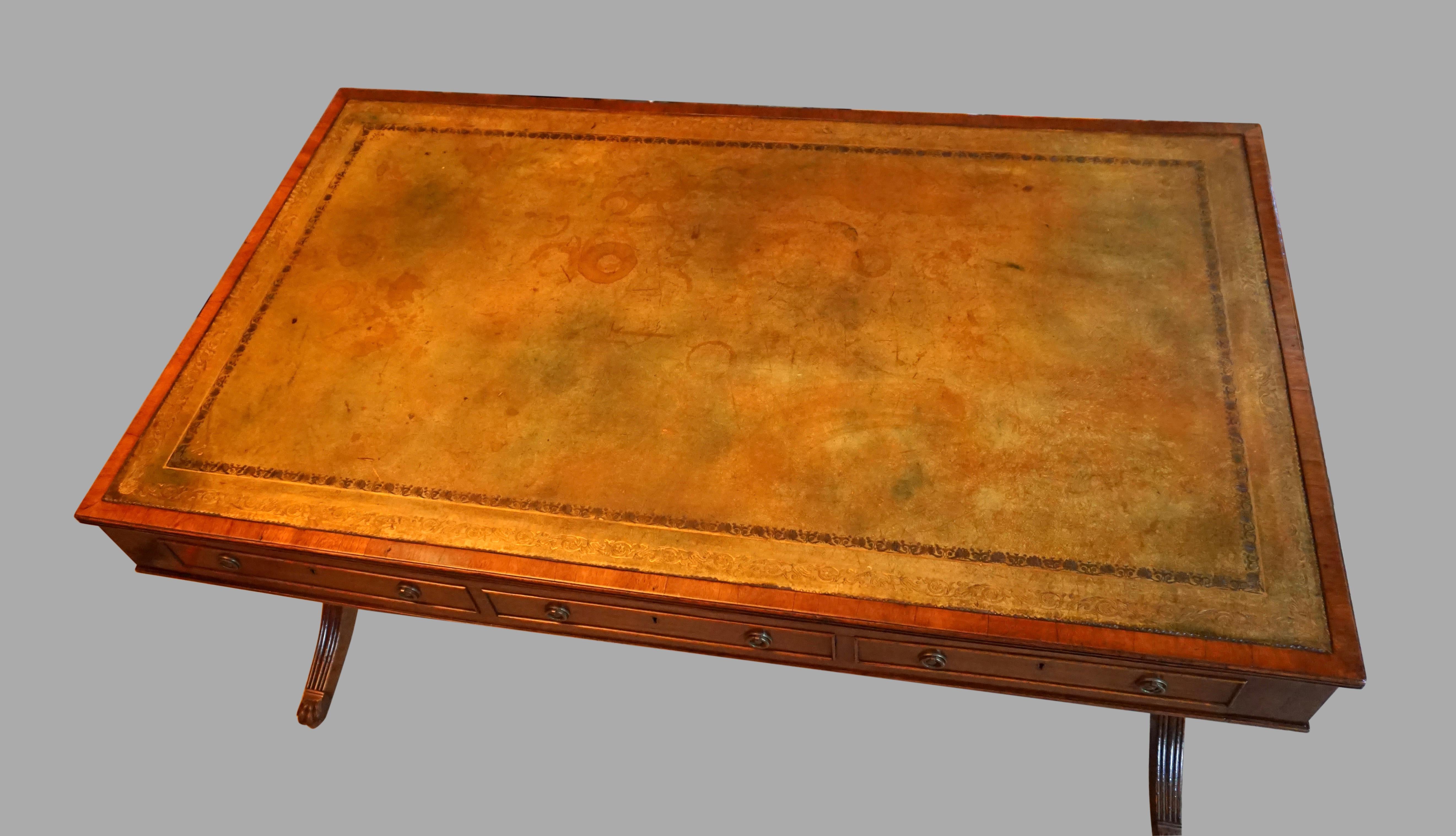 English Regency Style Mahogany Writing Table with Gilt-Tooled Leather Top For Sale 5