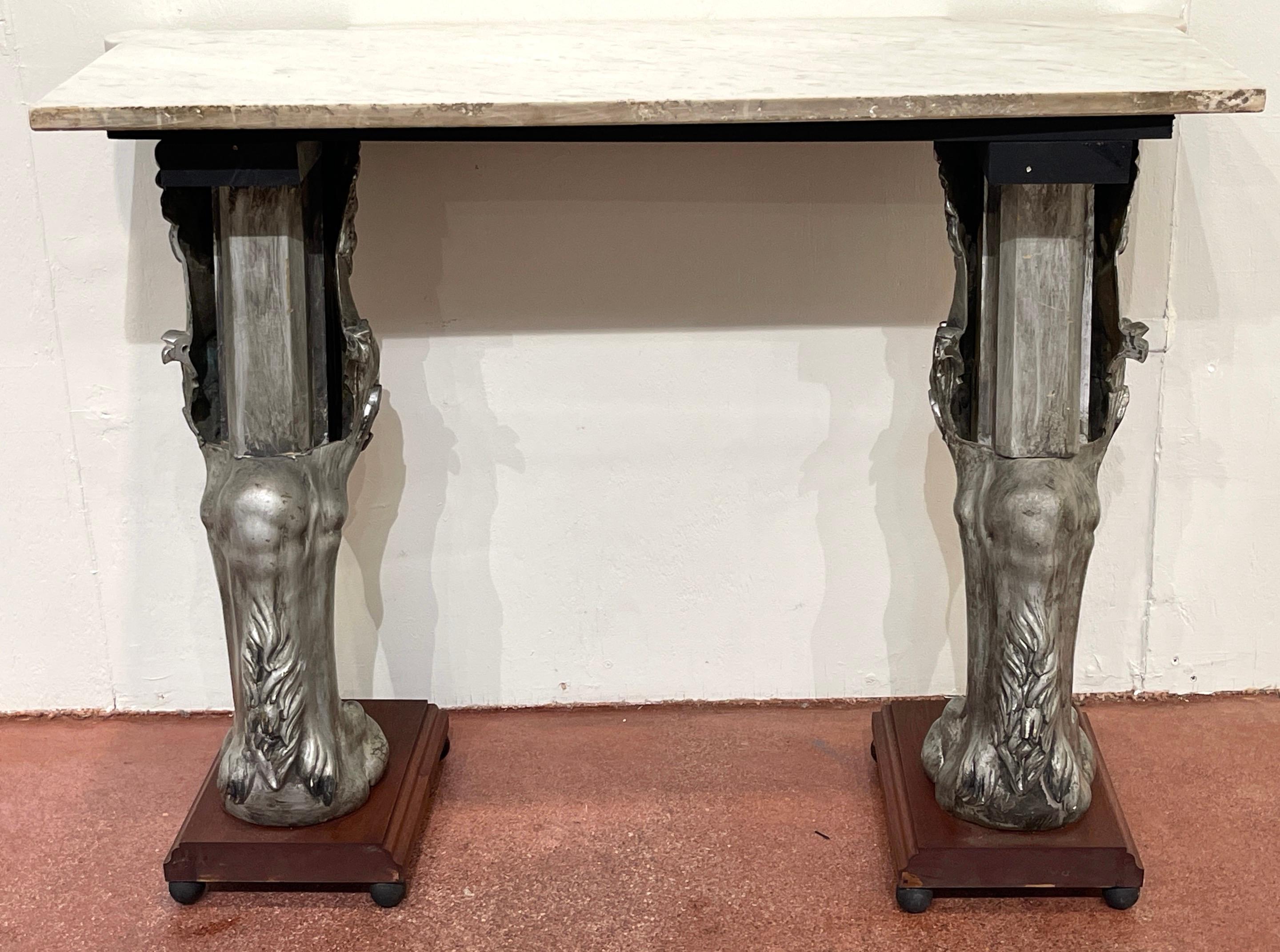 English Regency Style Marble Top Zinc Lion Caryatid Console Table For Sale 4