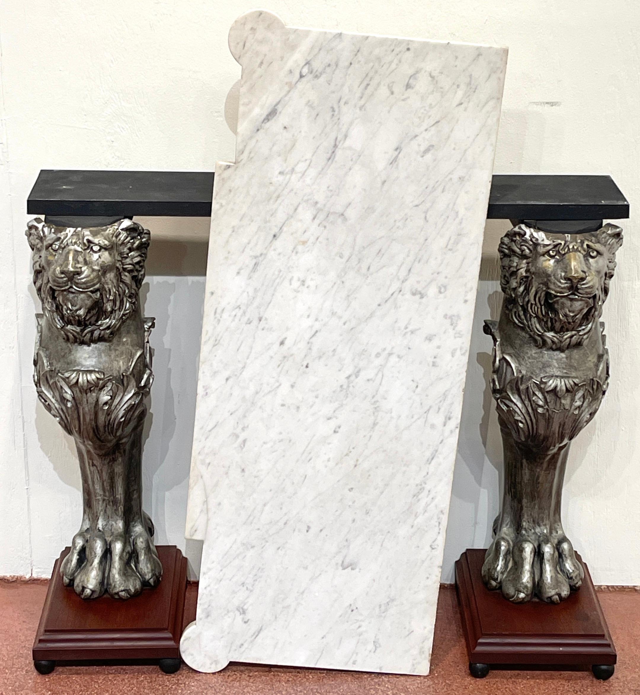 English Regency Style Marble Top Zinc Lion Caryatid Console Table For Sale 5