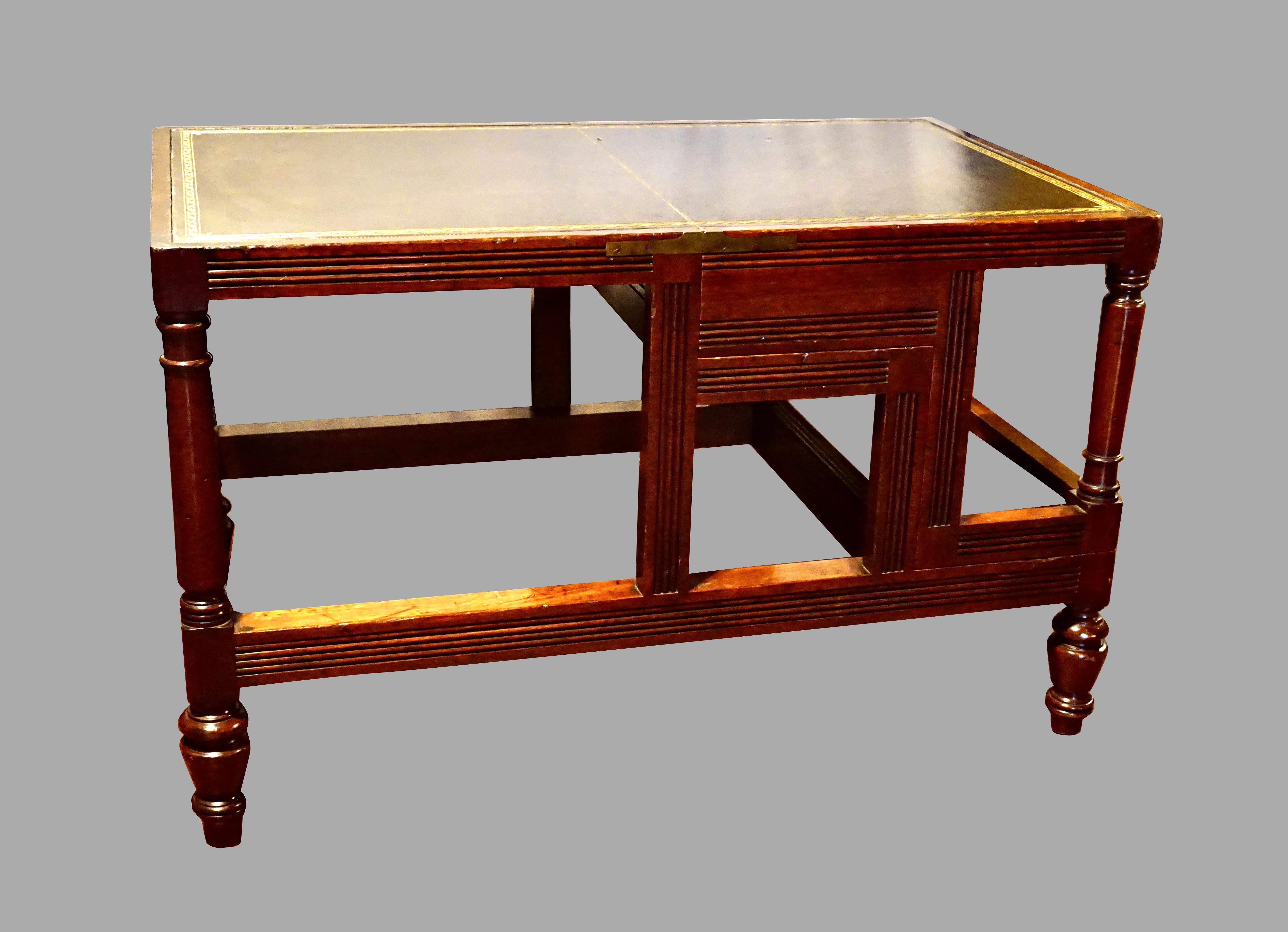 20th Century English Regency Style Metamorphic Library Table with Leather Lined Steps