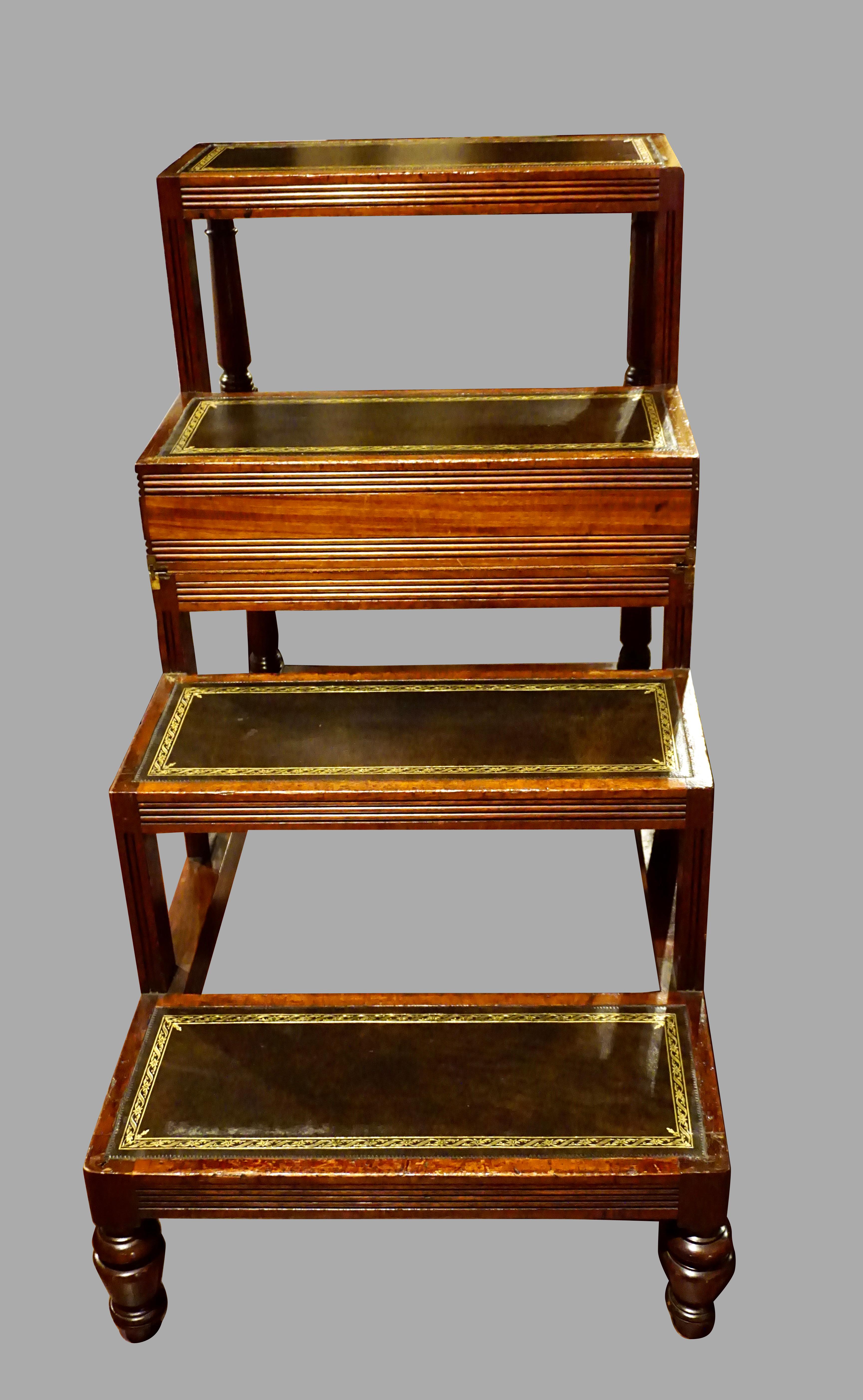 English Regency Style Metamorphic Library Table with Leather Lined Steps 4