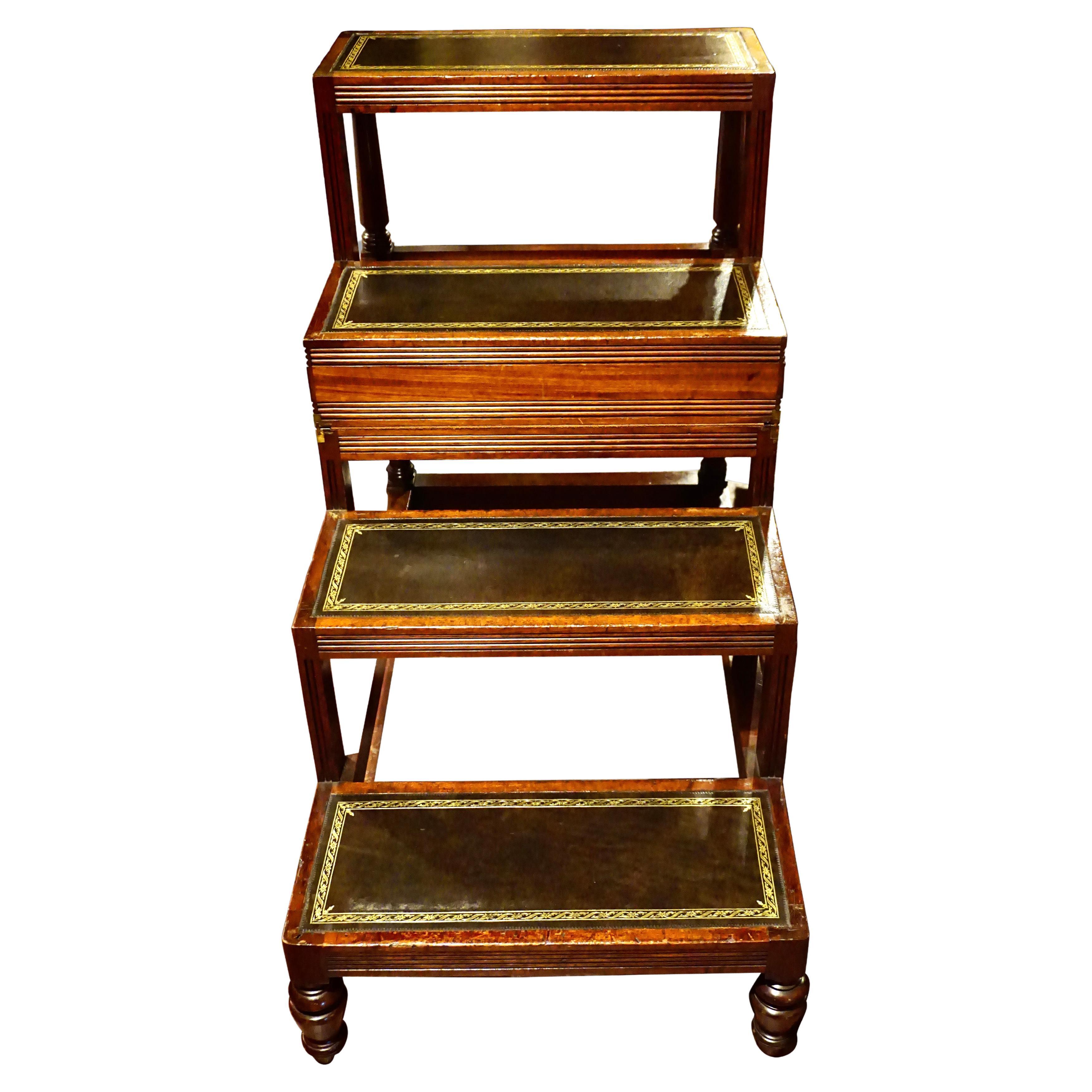 English Regency Style Metamorphic Library Table with Leather Lined Steps
