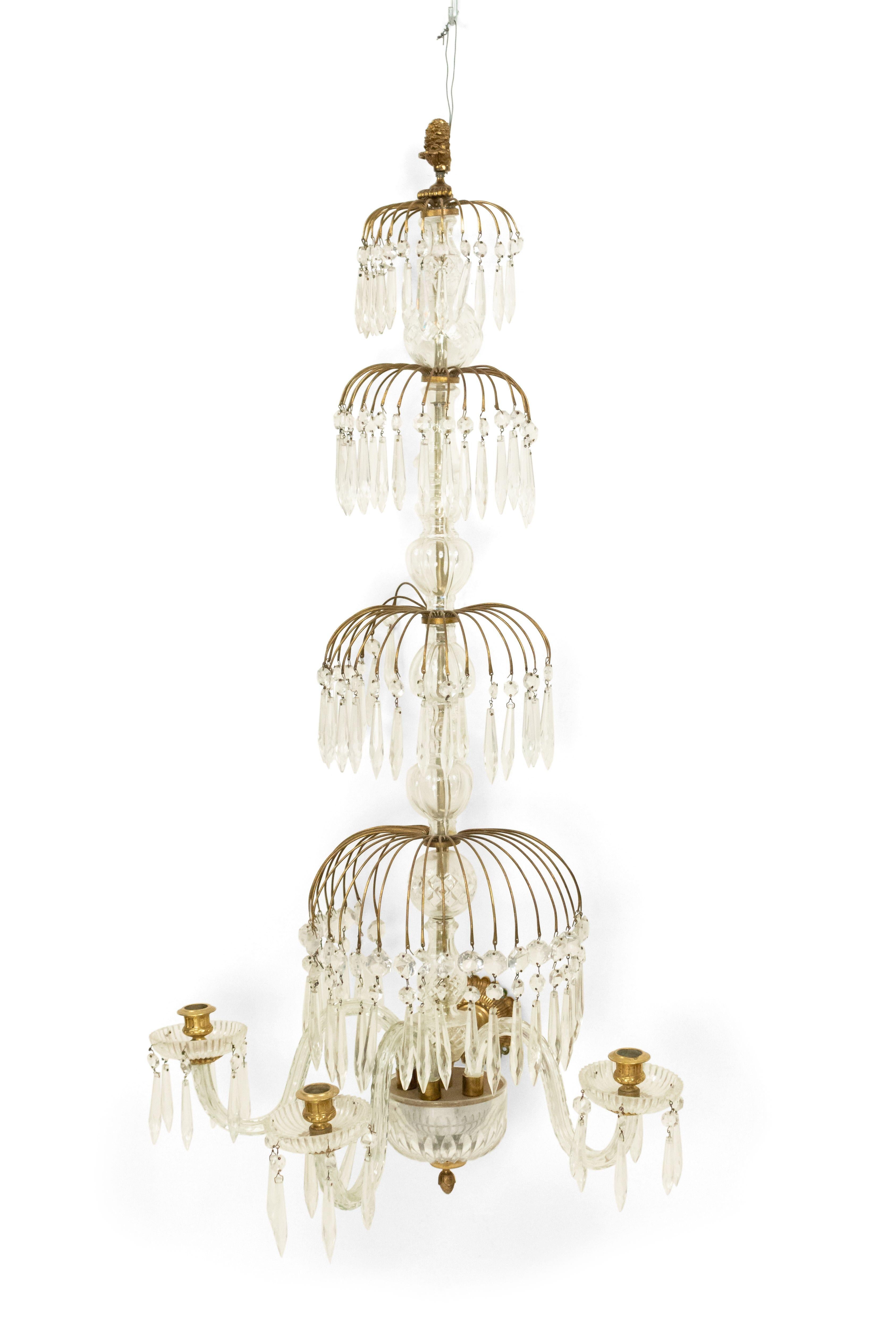 English Regency Style Monumental Crystal and Brass Tiered Wall Sconce For Sale 5