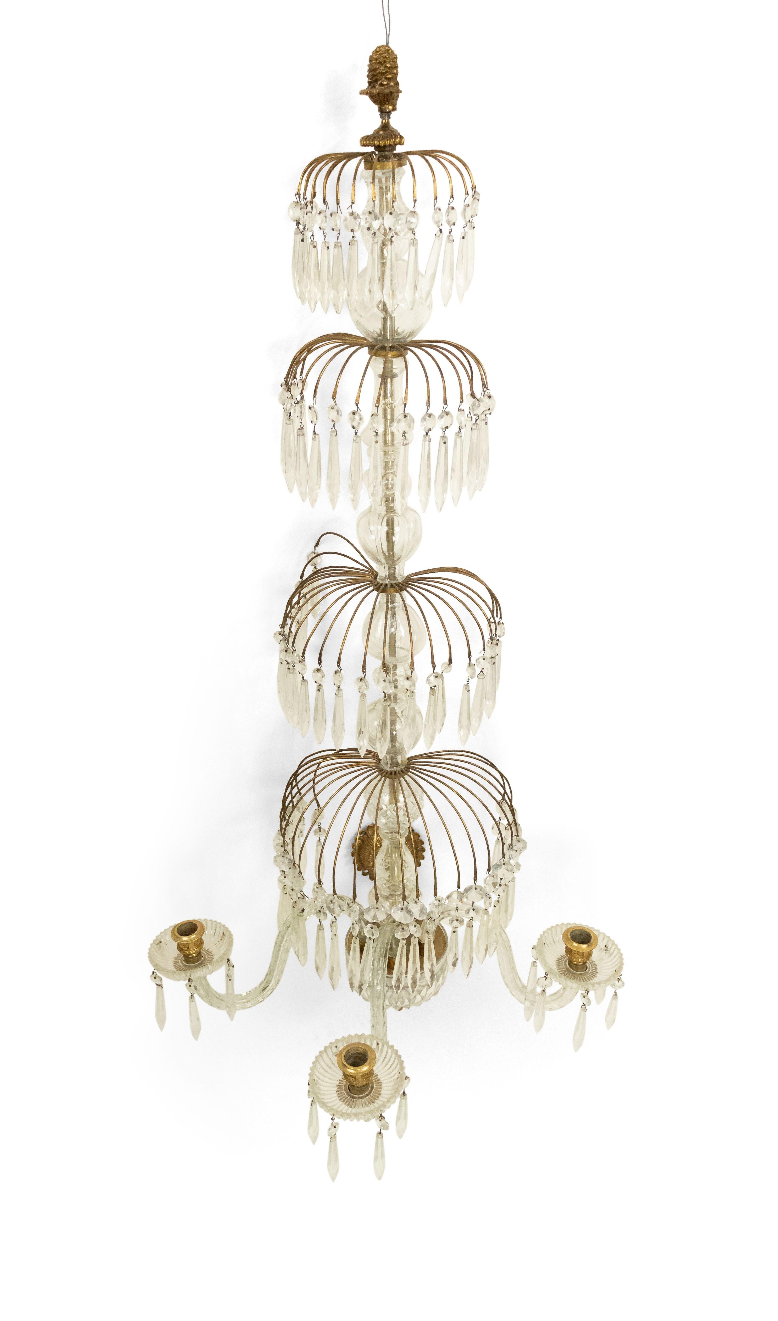 English Regency Style Monumental Crystal and Brass Tiered Wall Sconce For Sale 2