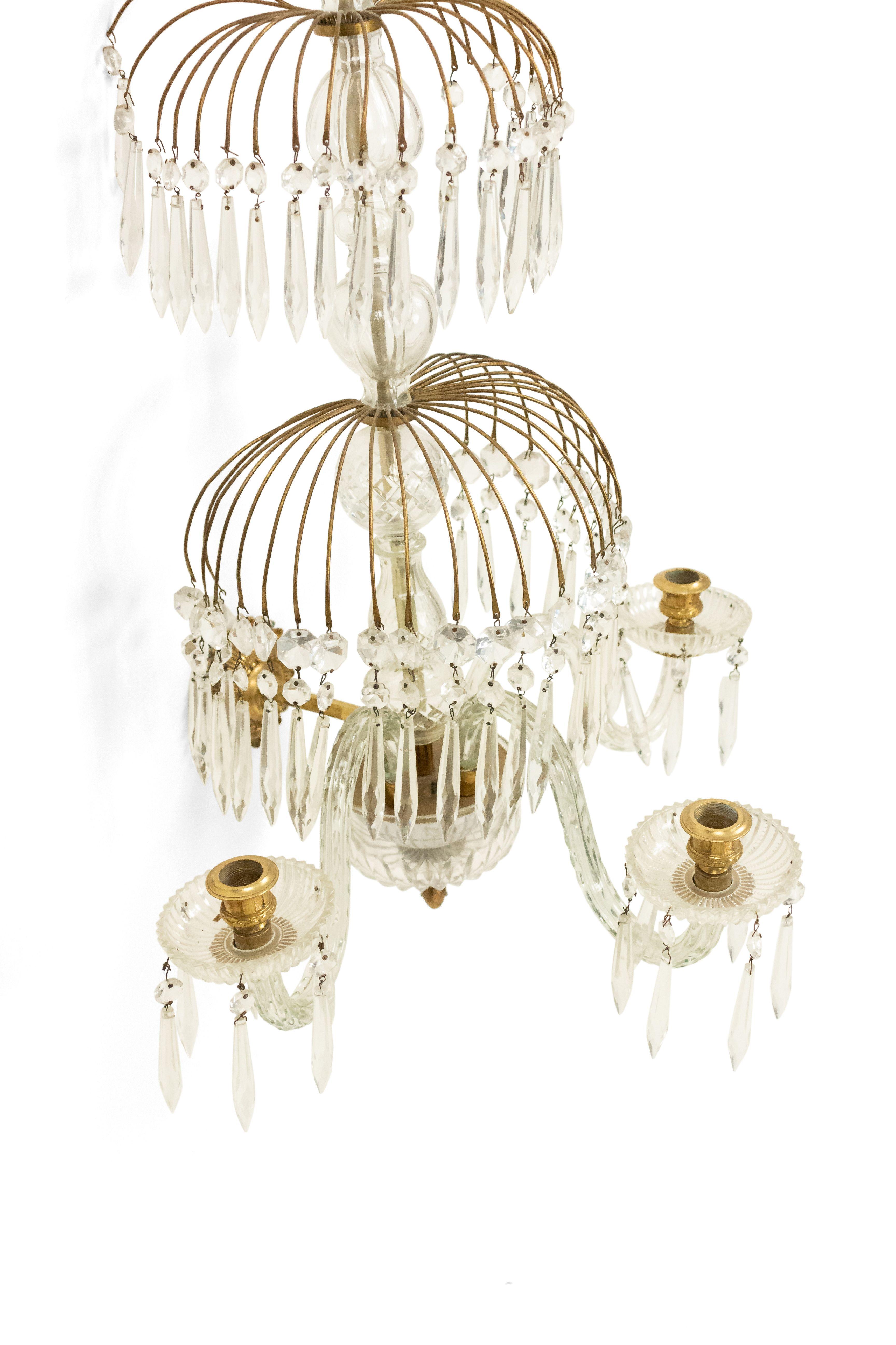 English Regency Style Monumental Crystal and Brass Tiered Wall Sconce For Sale 4