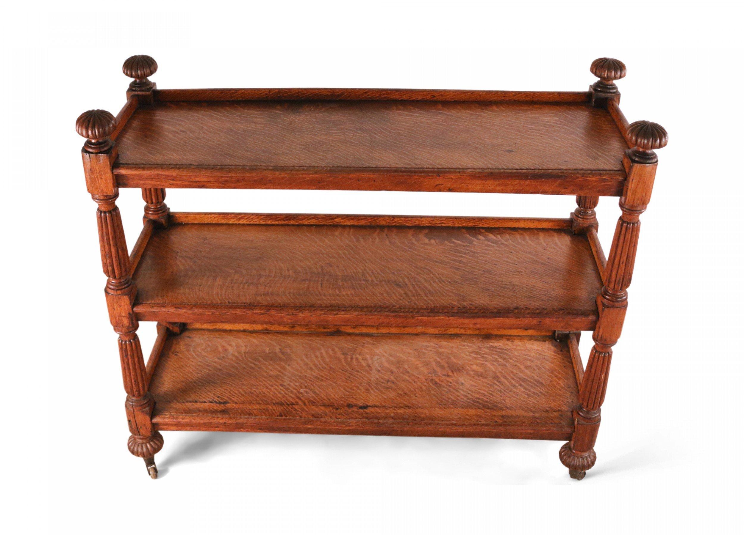 English Regency Style Oak Ball Finial Three Shelf Étagère For Sale 4