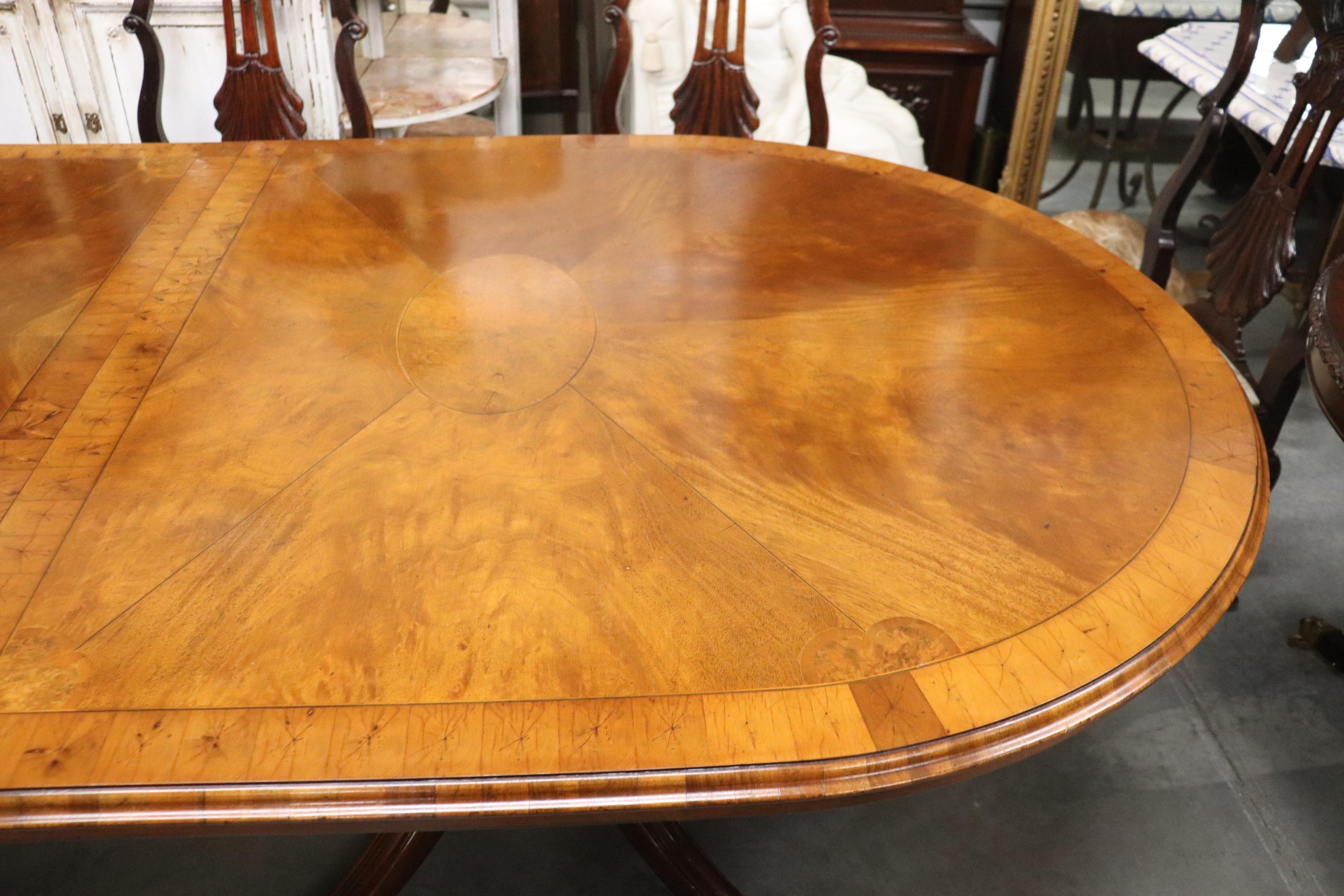 English Regency Style Oyster Burled Inlaid Walnut Dining Table with Two Leaves  3