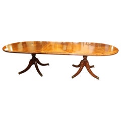 English Regency Style Oyster Burled Inlaid Walnut Dining Table with Two Leaves