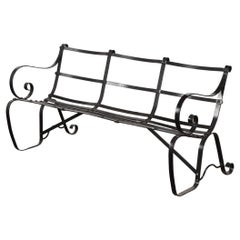 Vintage English regency style painted wrought iron strap work garden bench C 1930