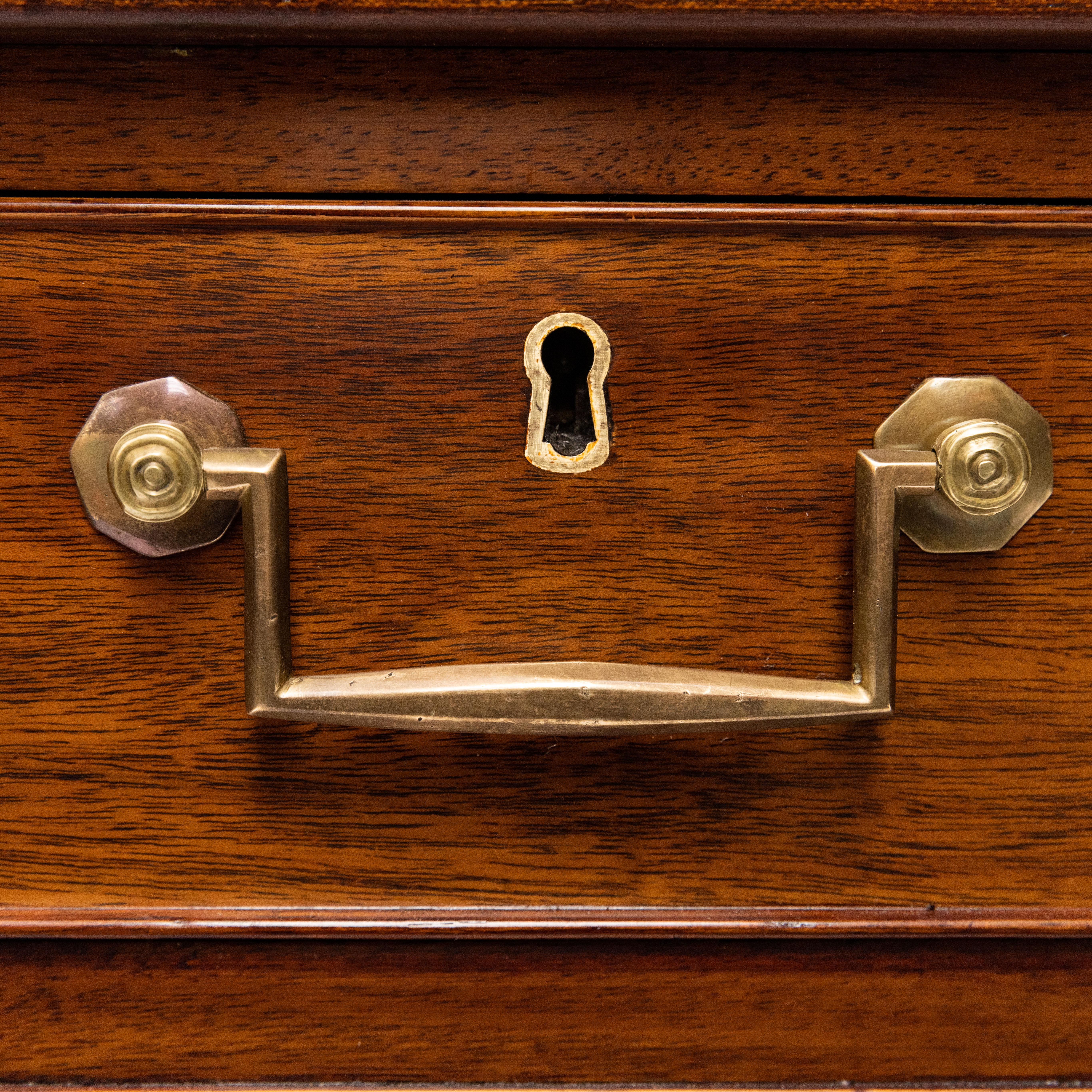 Brass English Regency Style Partners Desk in Mahogany with Leather Top