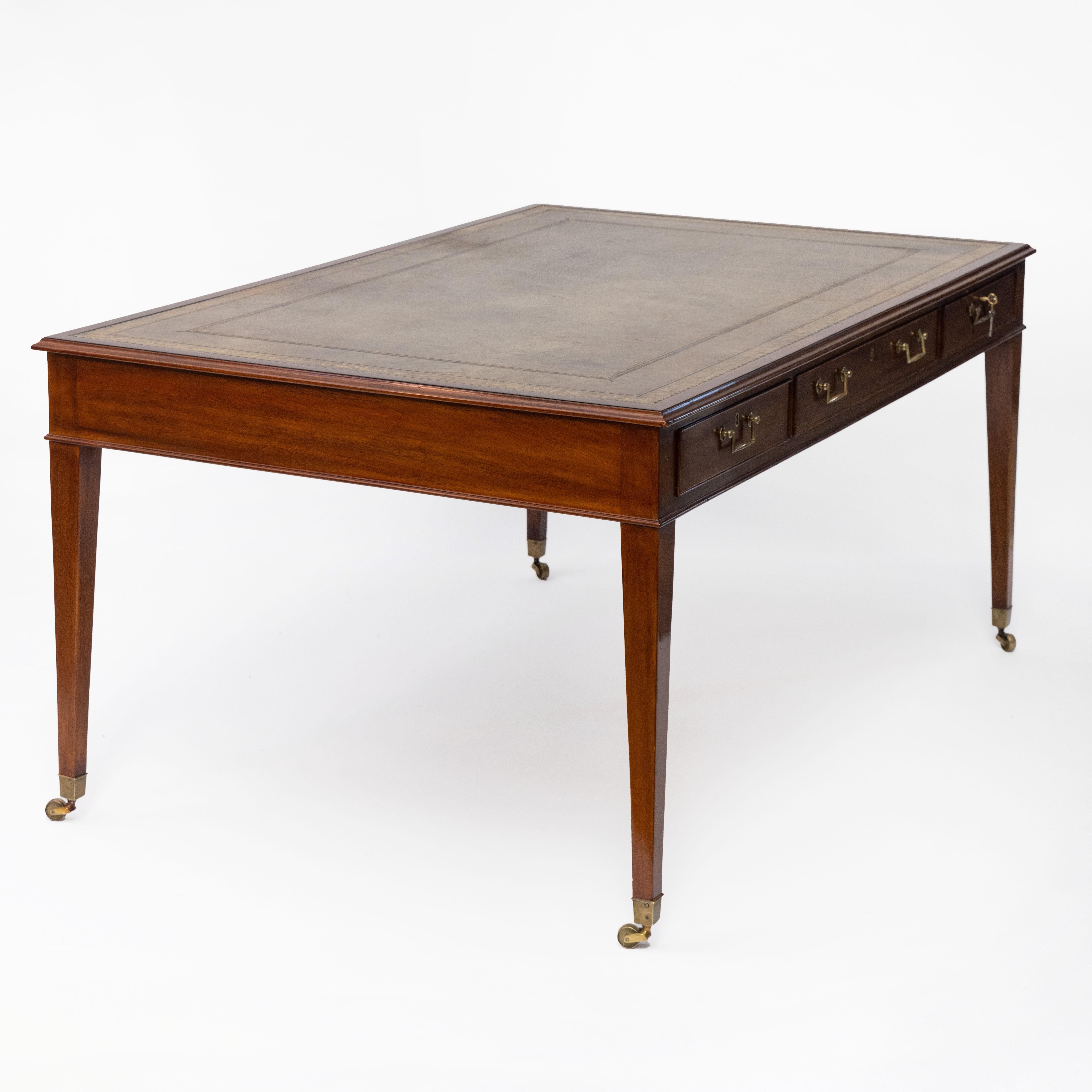 English Regency Style Partners Desk in Mahogany with Leather Top 3