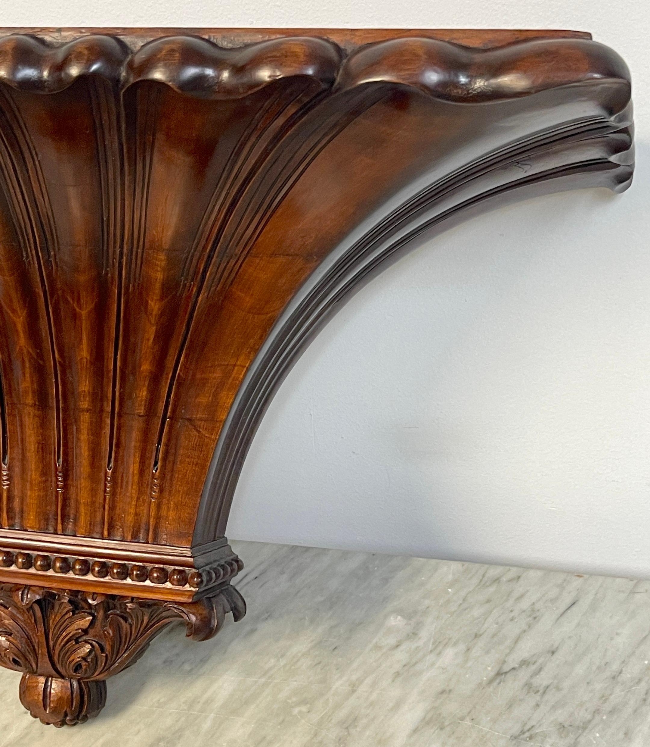 Carved English Regency Style Plum Pudding Hardwood Wall Bracket/ Shelf For Sale