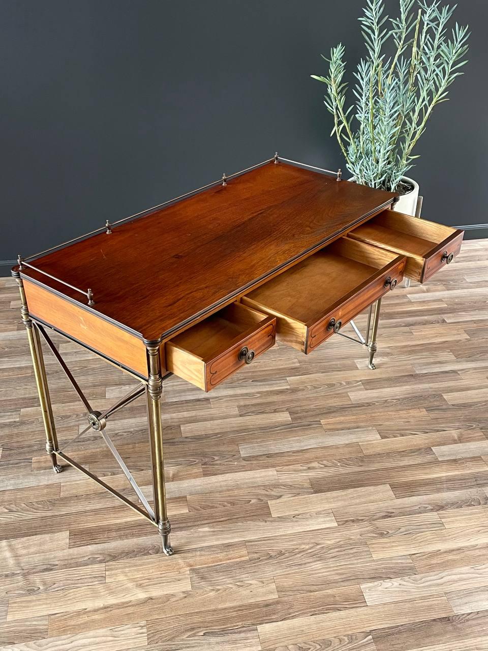 American English Regency Style Rosewood & Brass Campaign Desk For Sale
