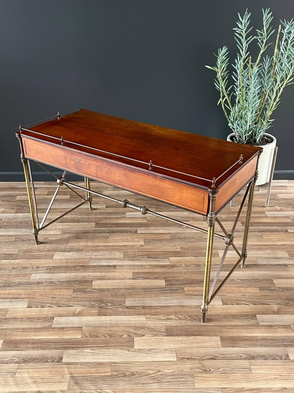 Mid-20th Century English Regency Style Rosewood & Brass Campaign Desk For Sale