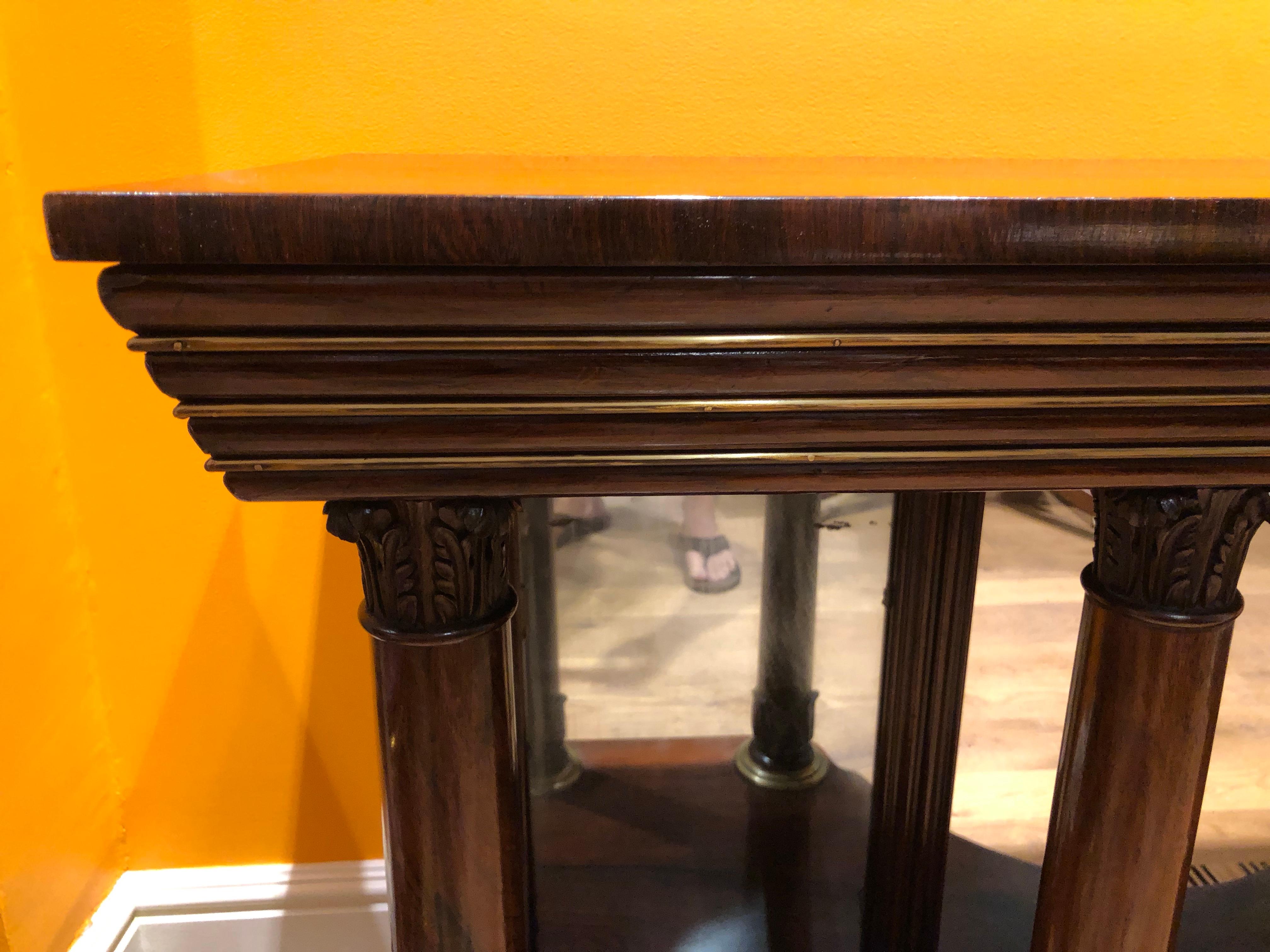 19th Century English Regency Style Rosewood Console Table with Brass Inlay and Mirror Base