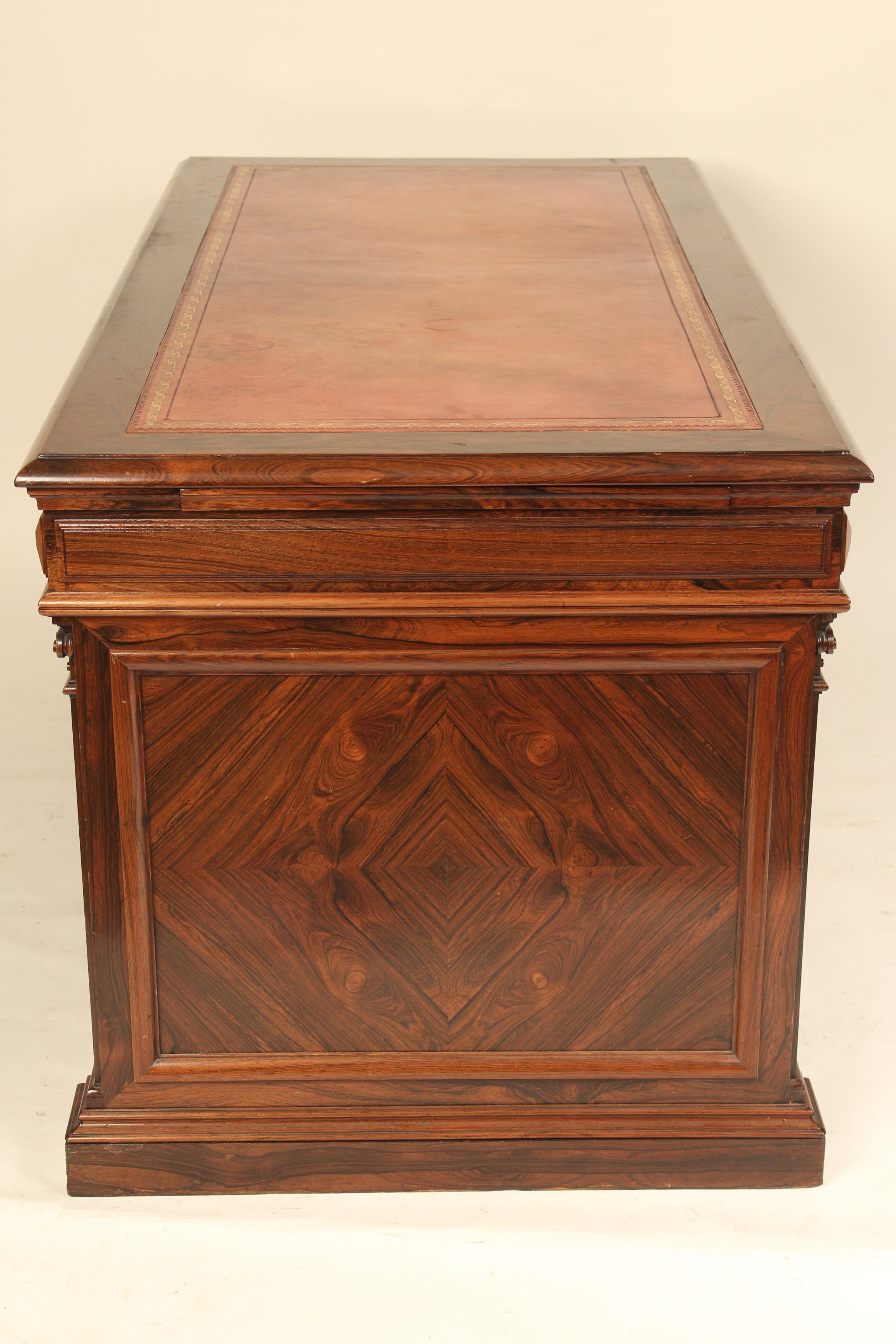 English Regency Style Rosewood Leather Top Desk In Fair Condition In Laguna Beach, CA