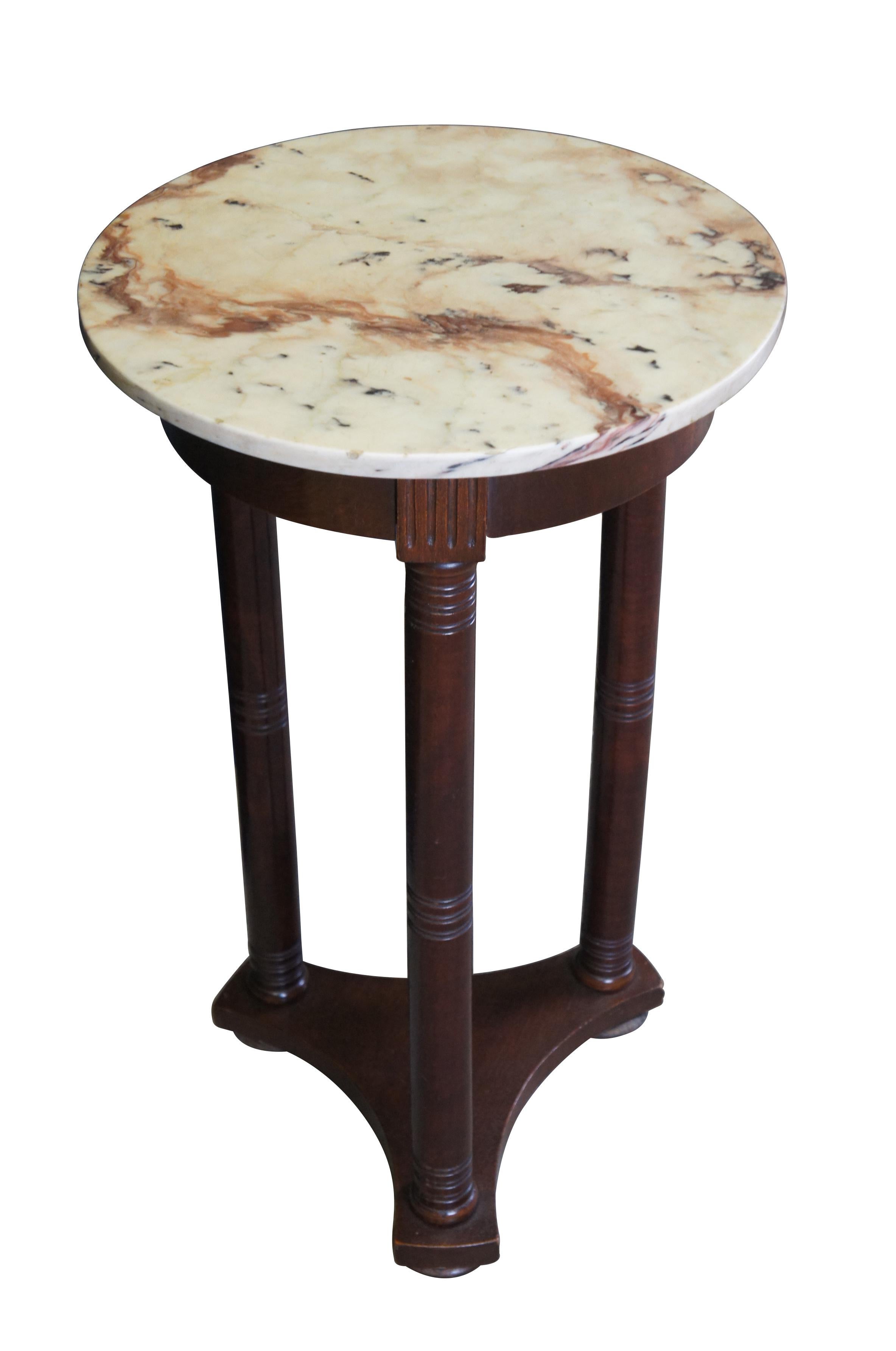 English Regency Style Round Marble Mahogany Pedestal Table Plant Stand 29