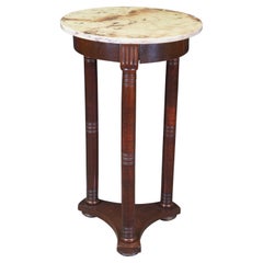 Retro English Regency Style Round Marble Mahogany Pedestal Table Plant Stand 29"