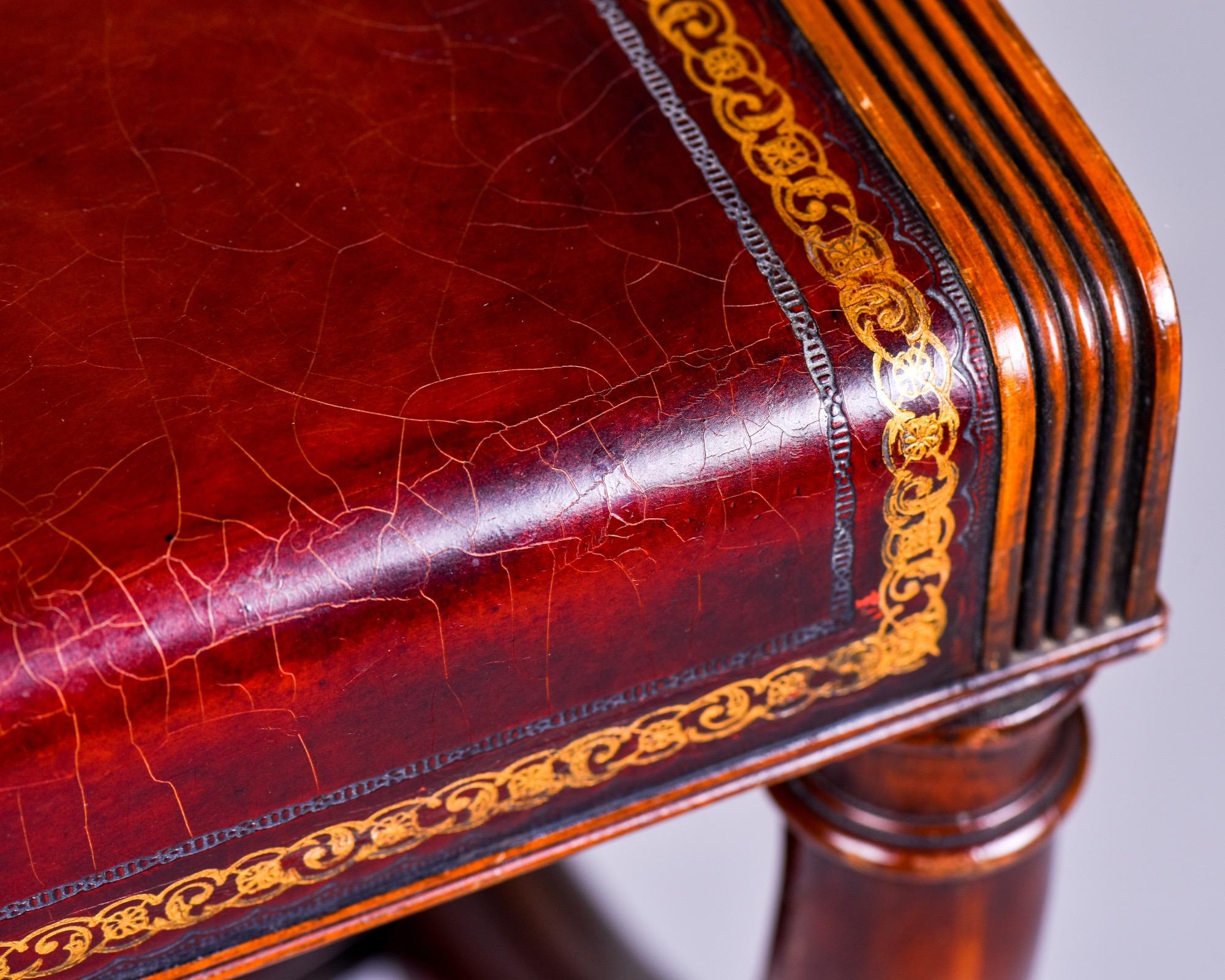 English Regency Style Side Table with Tooled Red Leather Top 4