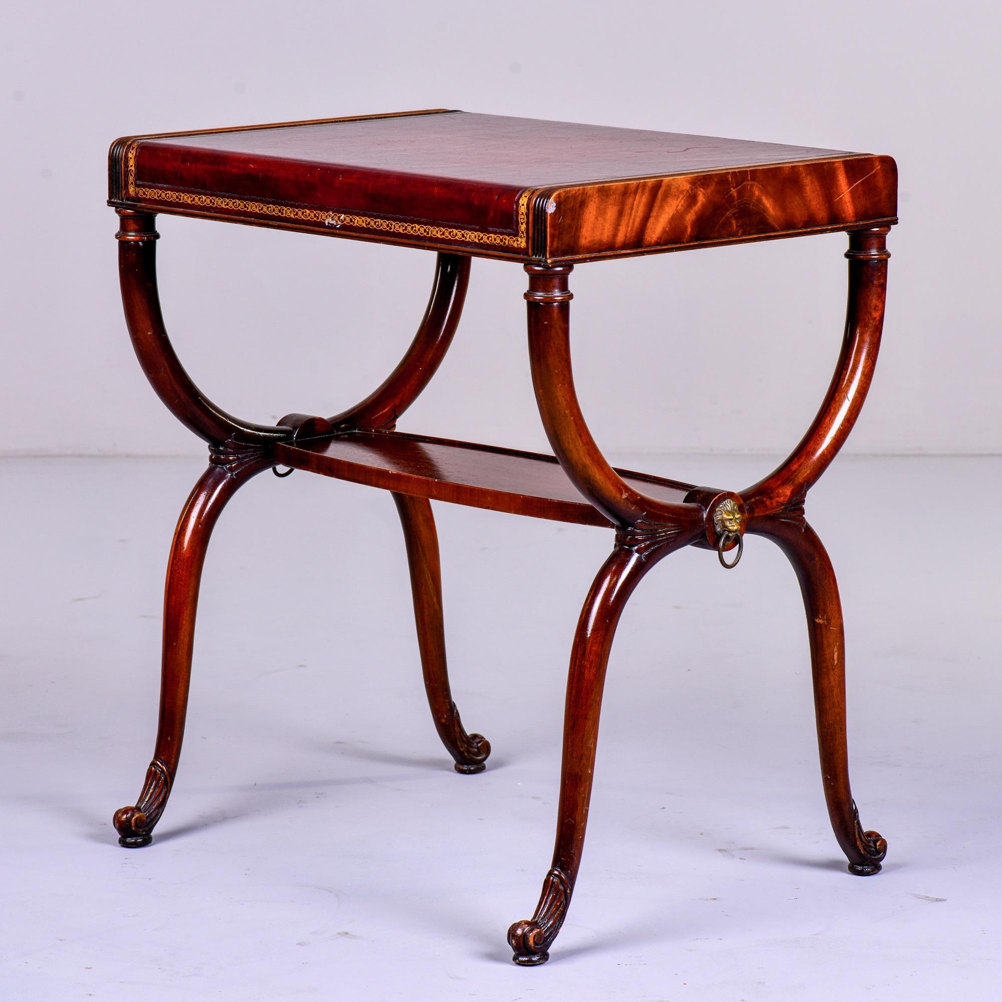 American English Regency Style Side Table with Tooled Red Leather Top