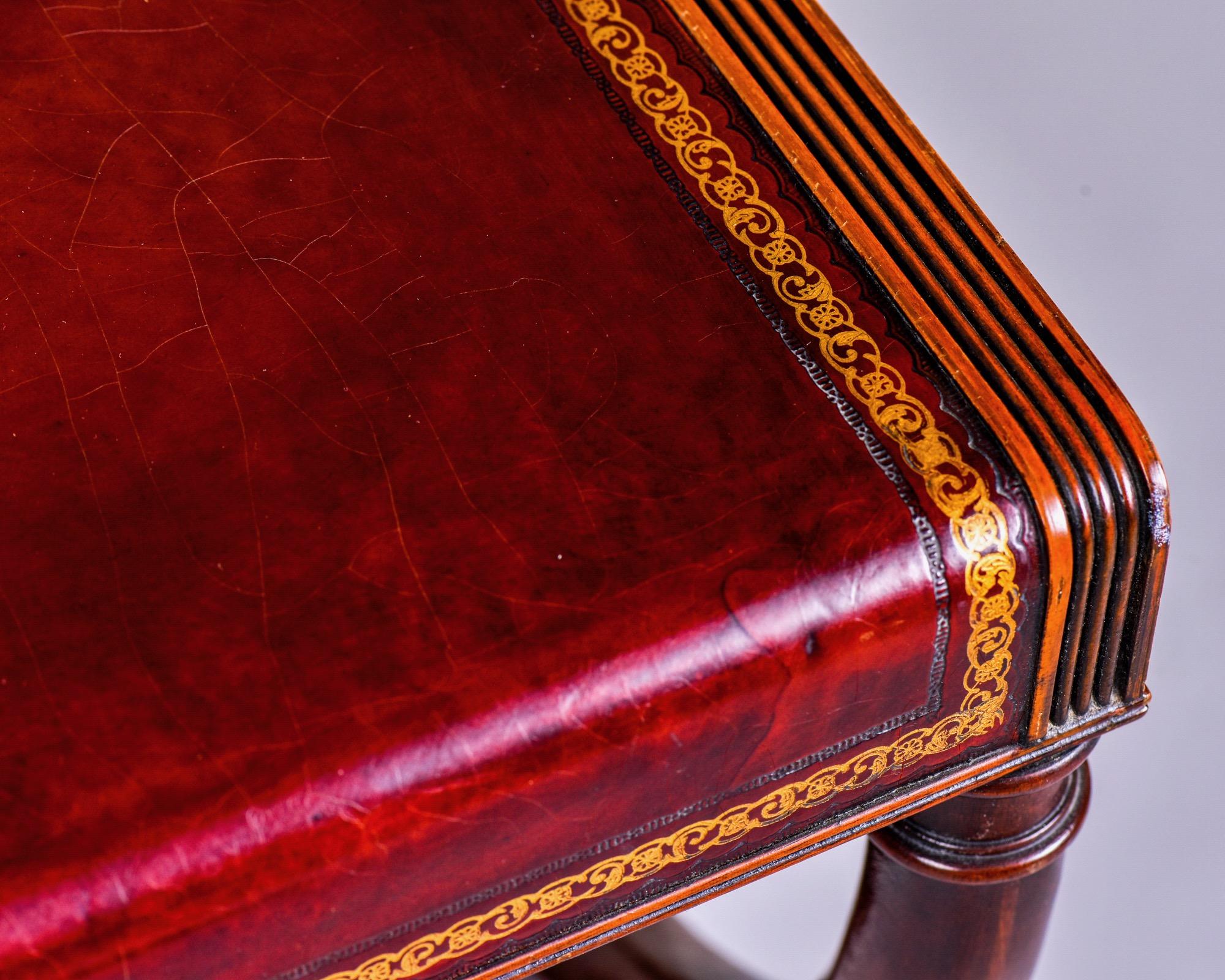 Mahogany English Regency Style Side Table with Tooled Red Leather Top