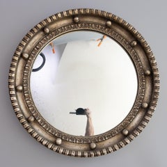 English Regency Style Silver Gilt Wood Bullseye Convex Mirror, Circa 1930