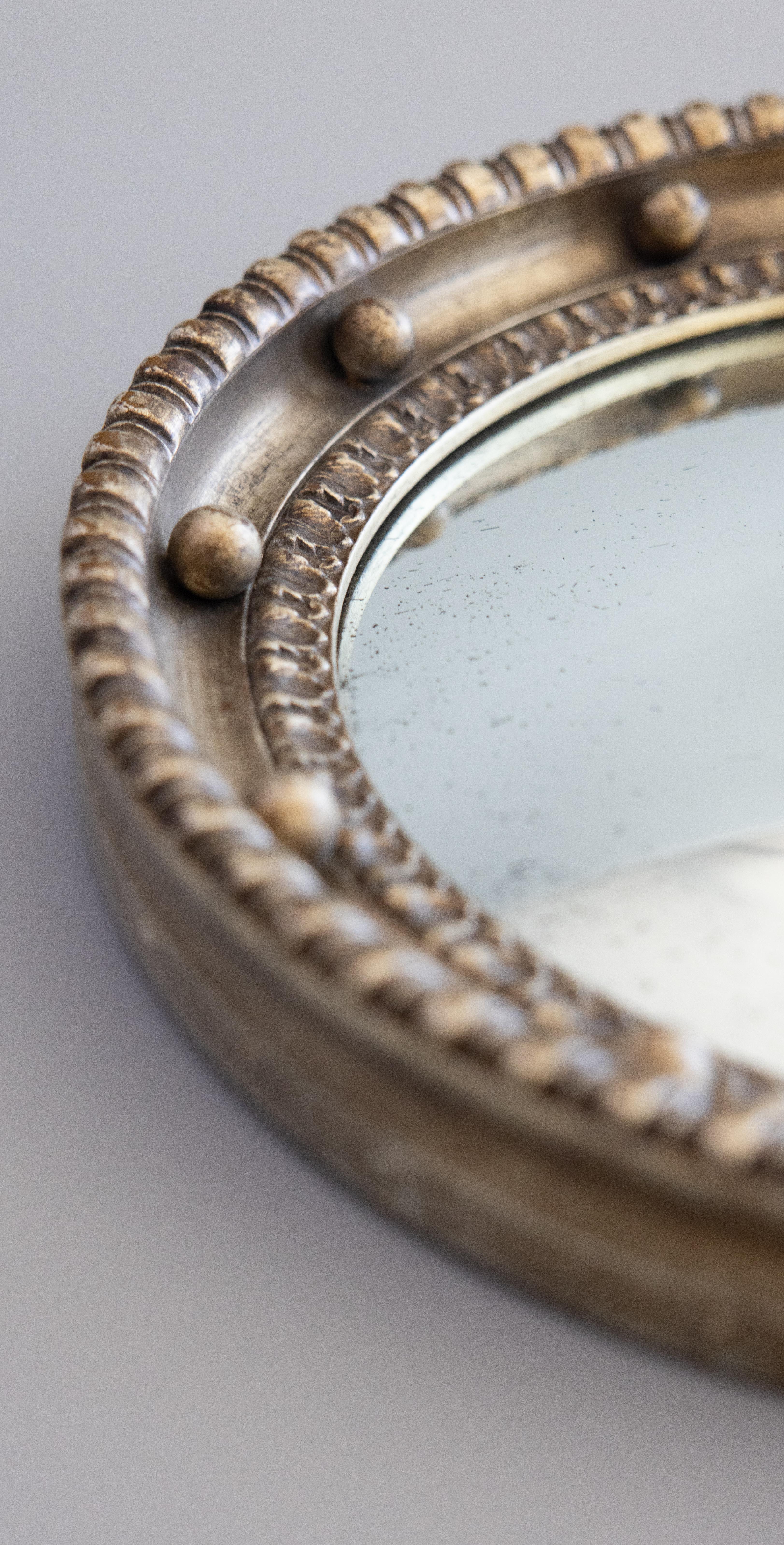 British English Regency Style Silver Gilt Wood Bullseye Convex Mirror, Circa 1930 For Sale