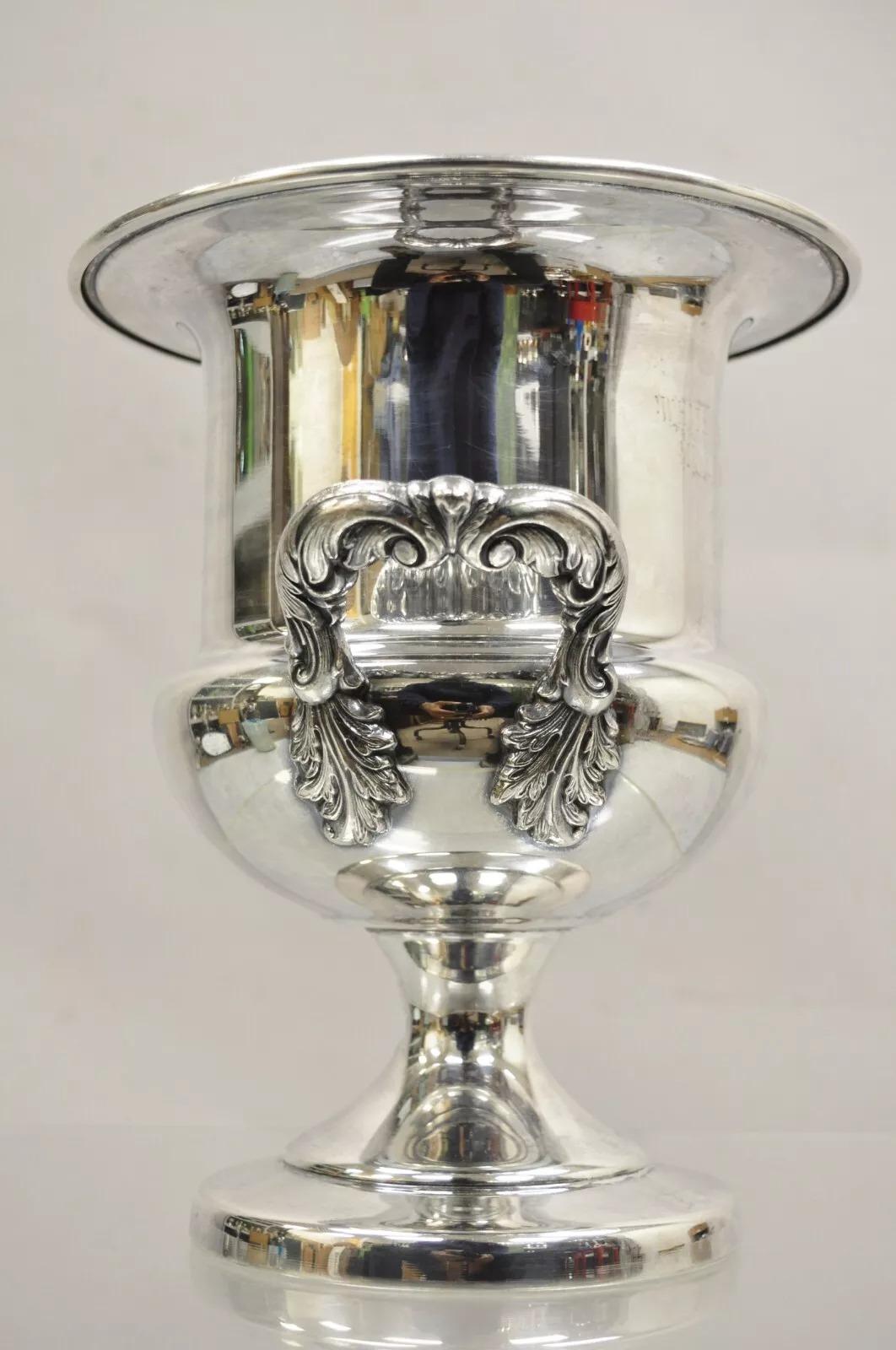 English Regency Style Silver Plated Engraved Champagne Chiller Ice Bucket. Item features engraving which reads. 