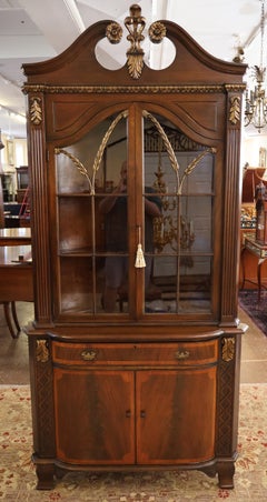 English Regency Style Solid Flame Mahogany Corner Cabinet