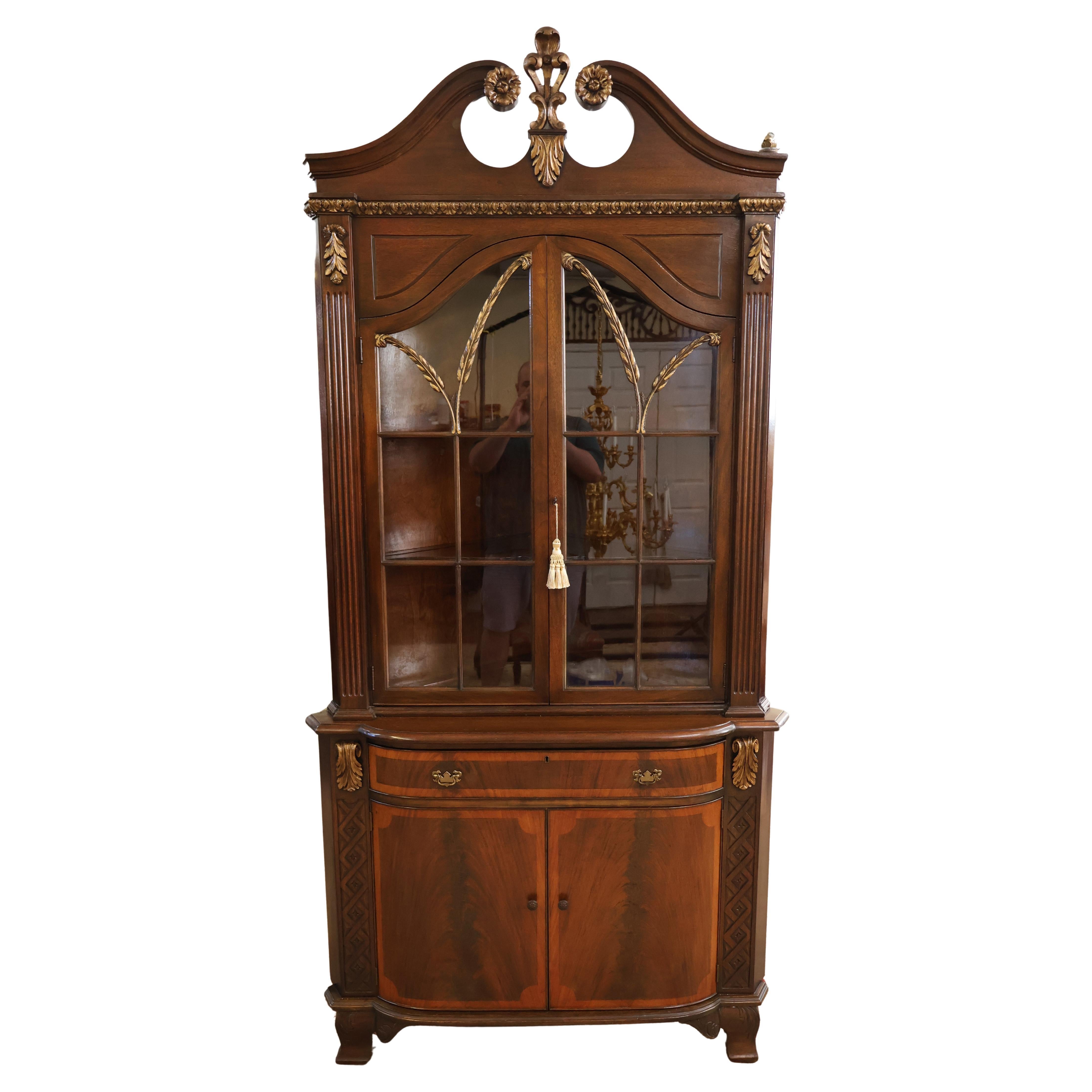 English Regency Style Solid Flame Mahogany Corner Cabinet