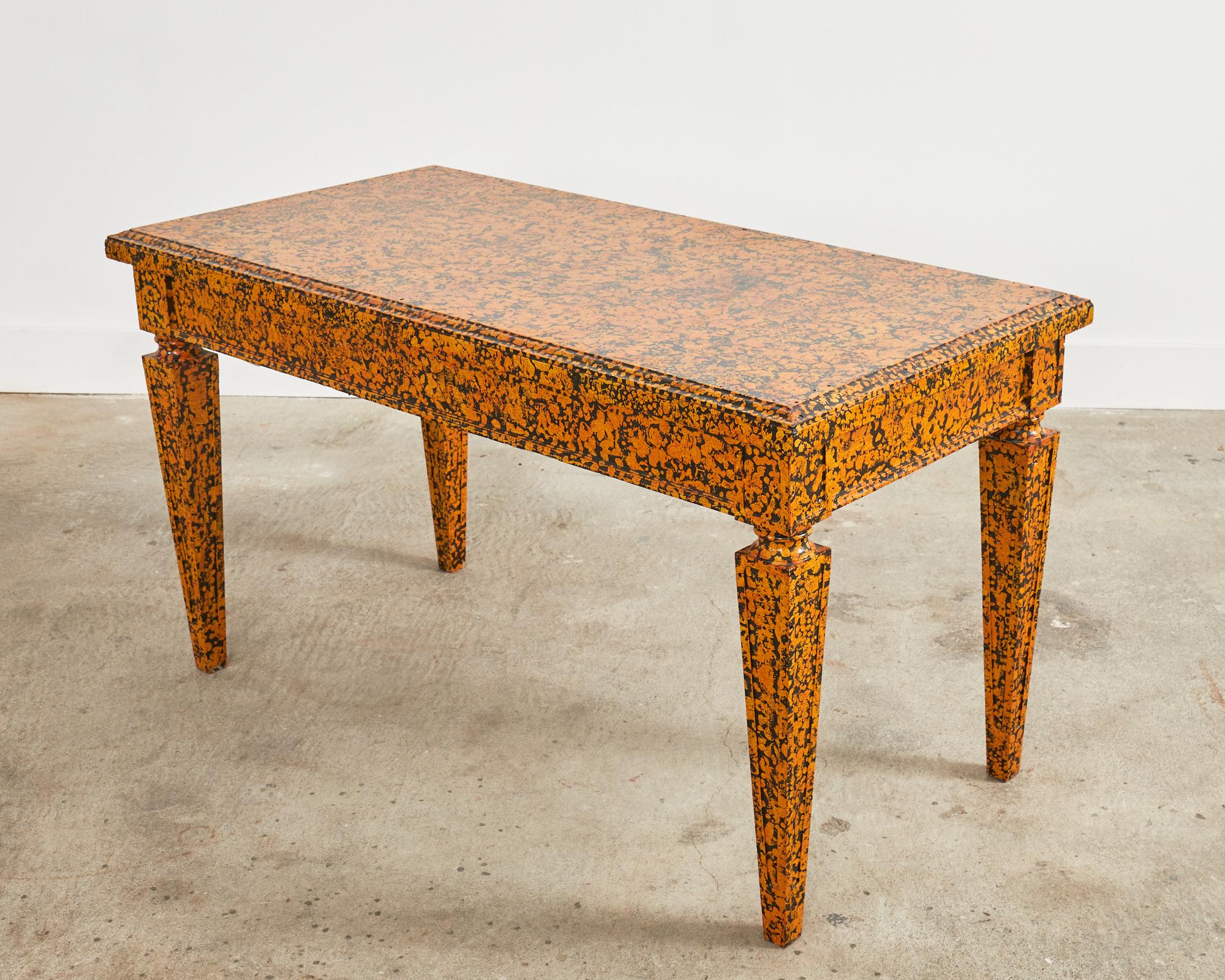 Lacquered English Regency Style Speckled Library Table by Ira Yeager For Sale