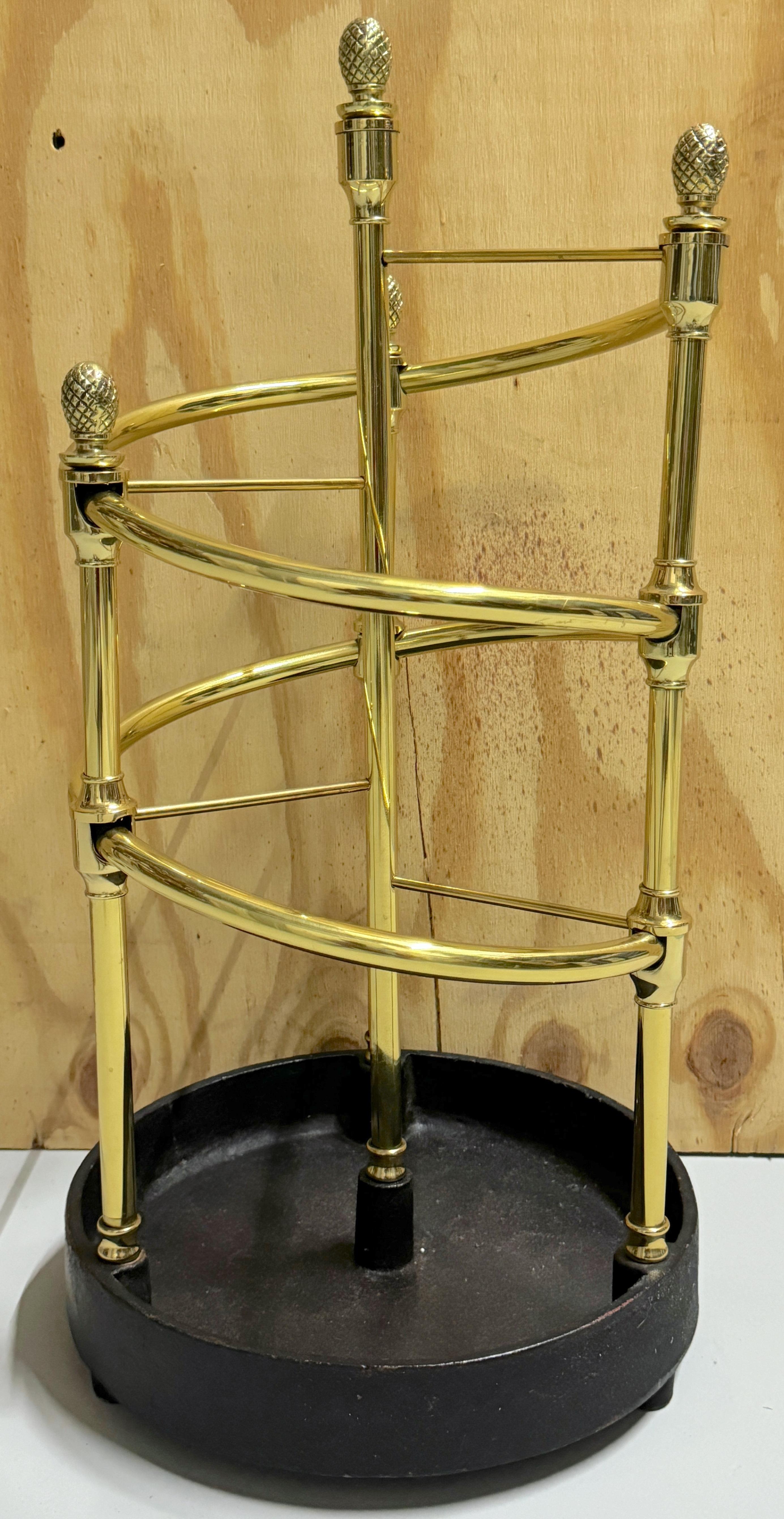 Blackened English Regency Style 'Spiral' Brass & Iron Umbrella/ Cane Stand   For Sale