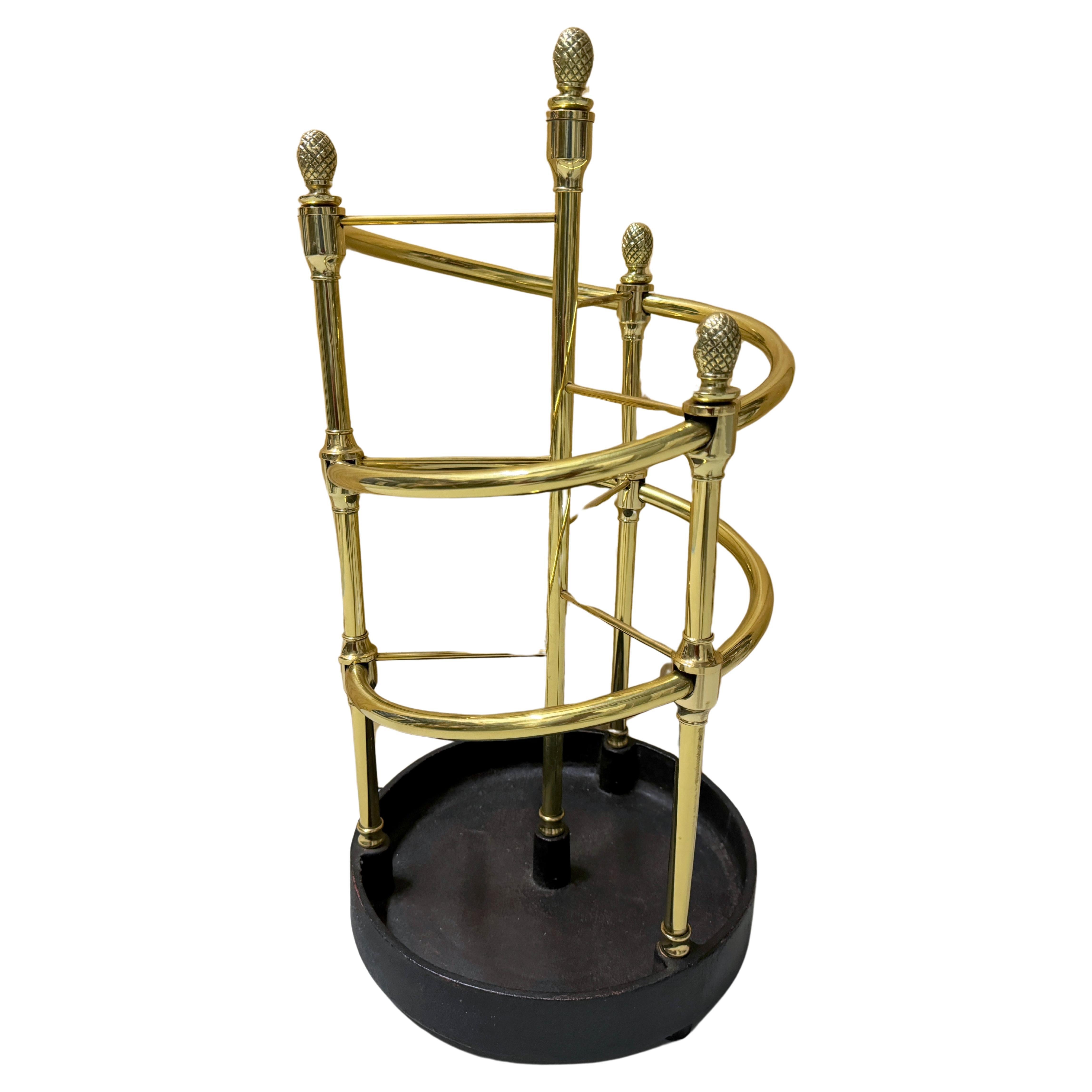 English Regency Style 'Spiral' Brass & Iron Umbrella/ Cane Stand   For Sale