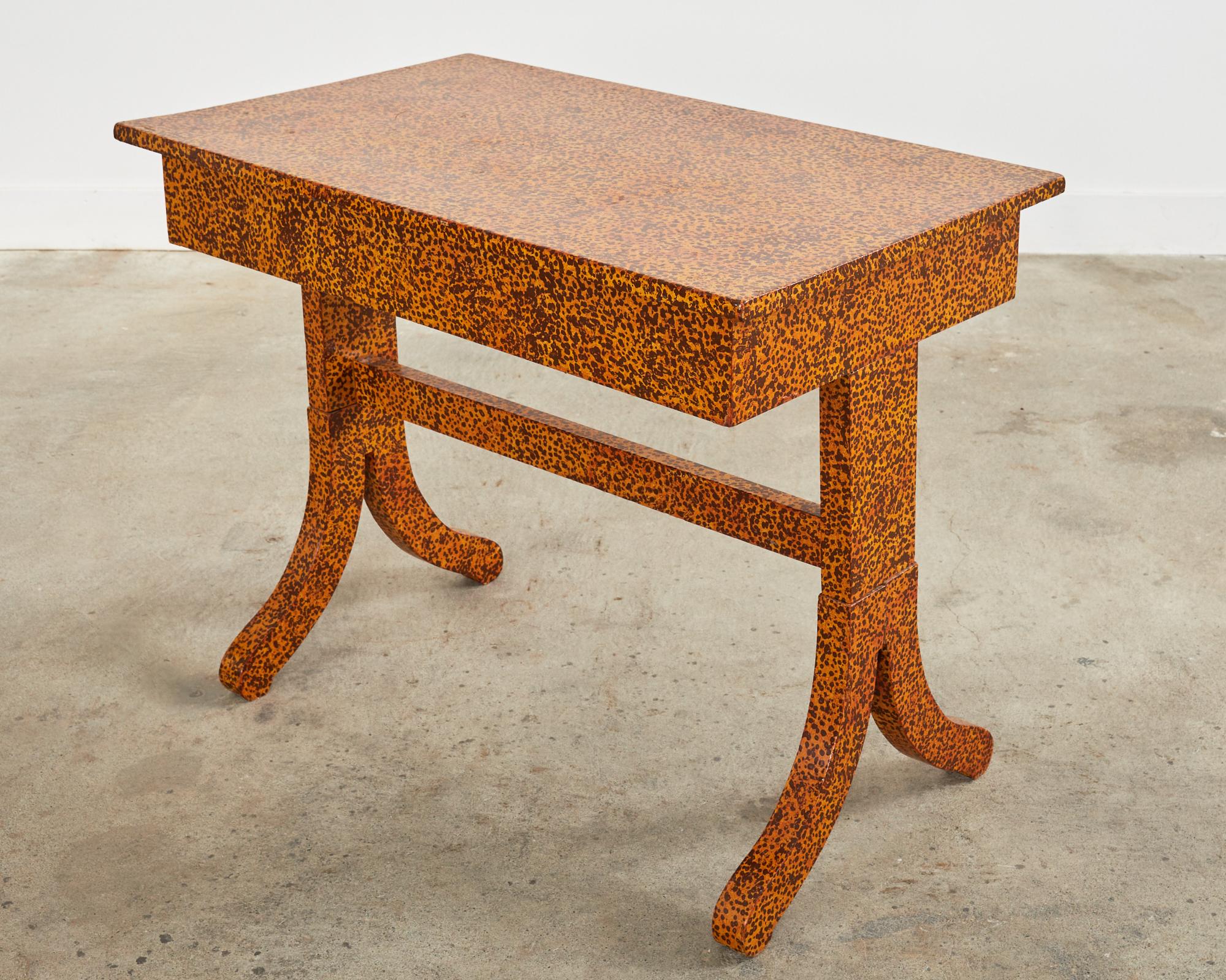 Pine English Regency Style Table Lacquer Speckled by Artist Ira Yeager For Sale