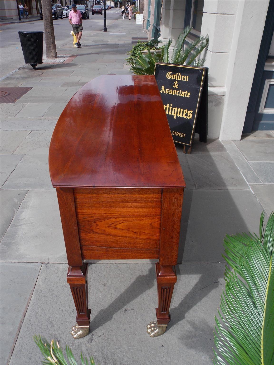 English Regency Style Teak Bow Front and Brass Hairy Paw Sideboard, Circa 1870 For Sale 4